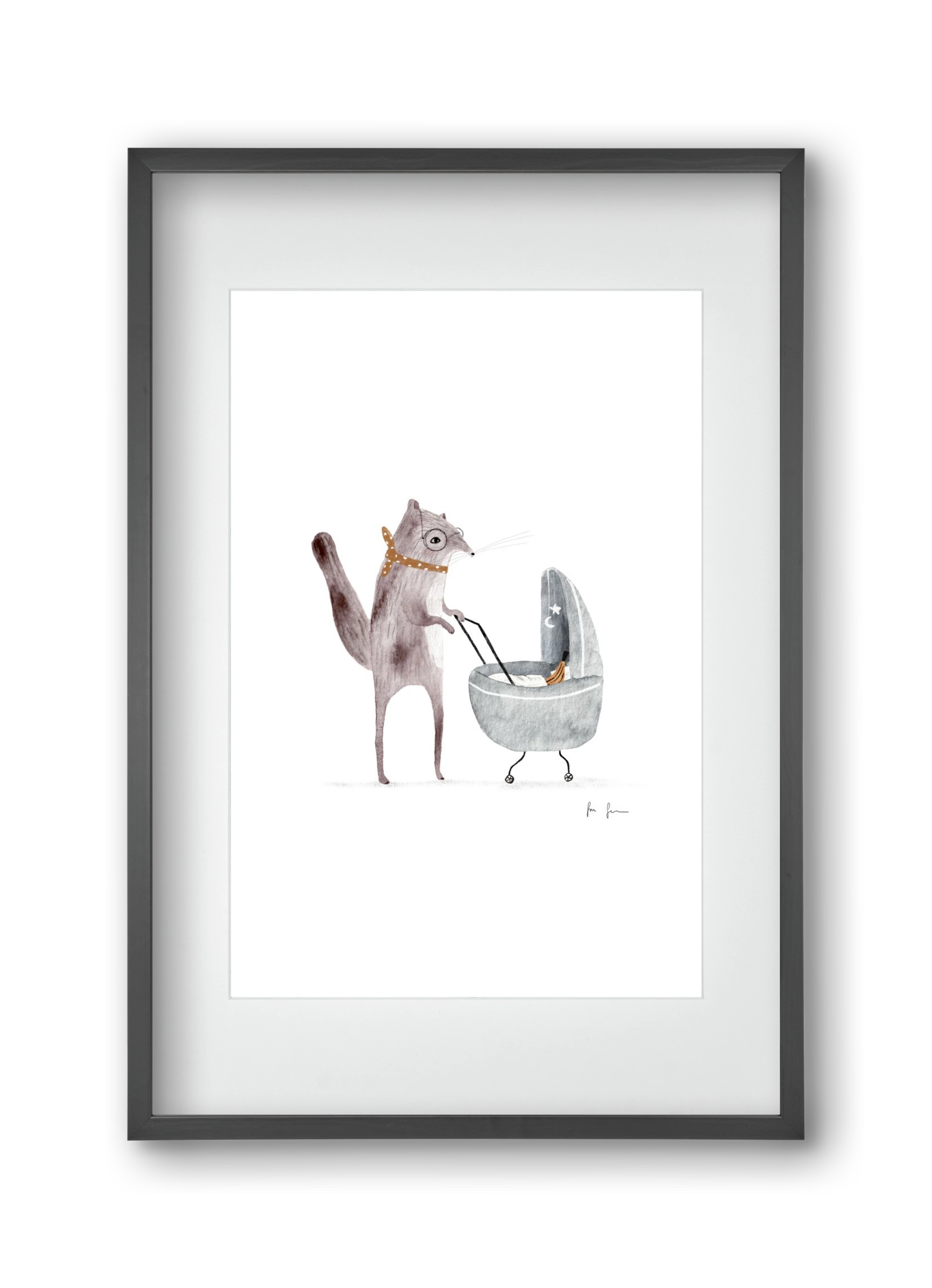 Mókus babakocsival, 30x45 cm (20x30 cm), Fekete keret, paszpartuval