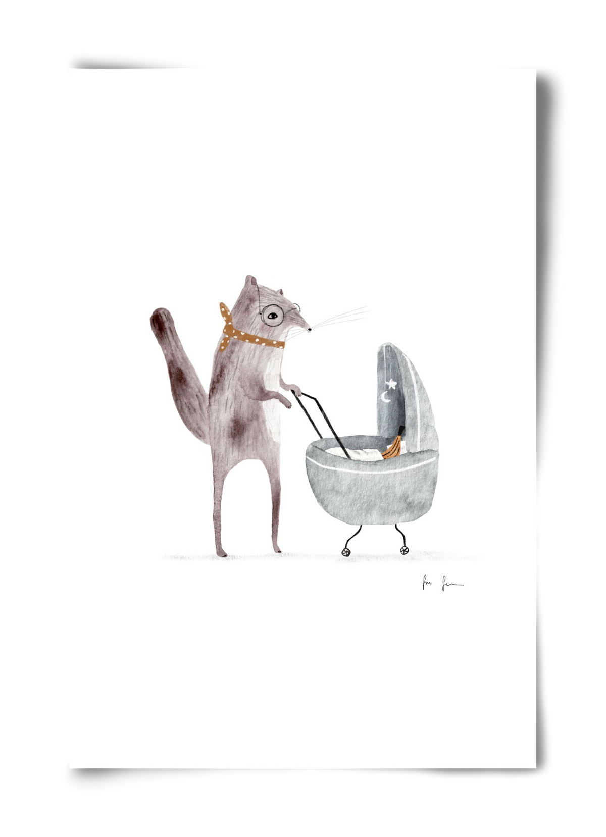 Mókus babakocsival, 40x60 cm, Keret nélkül