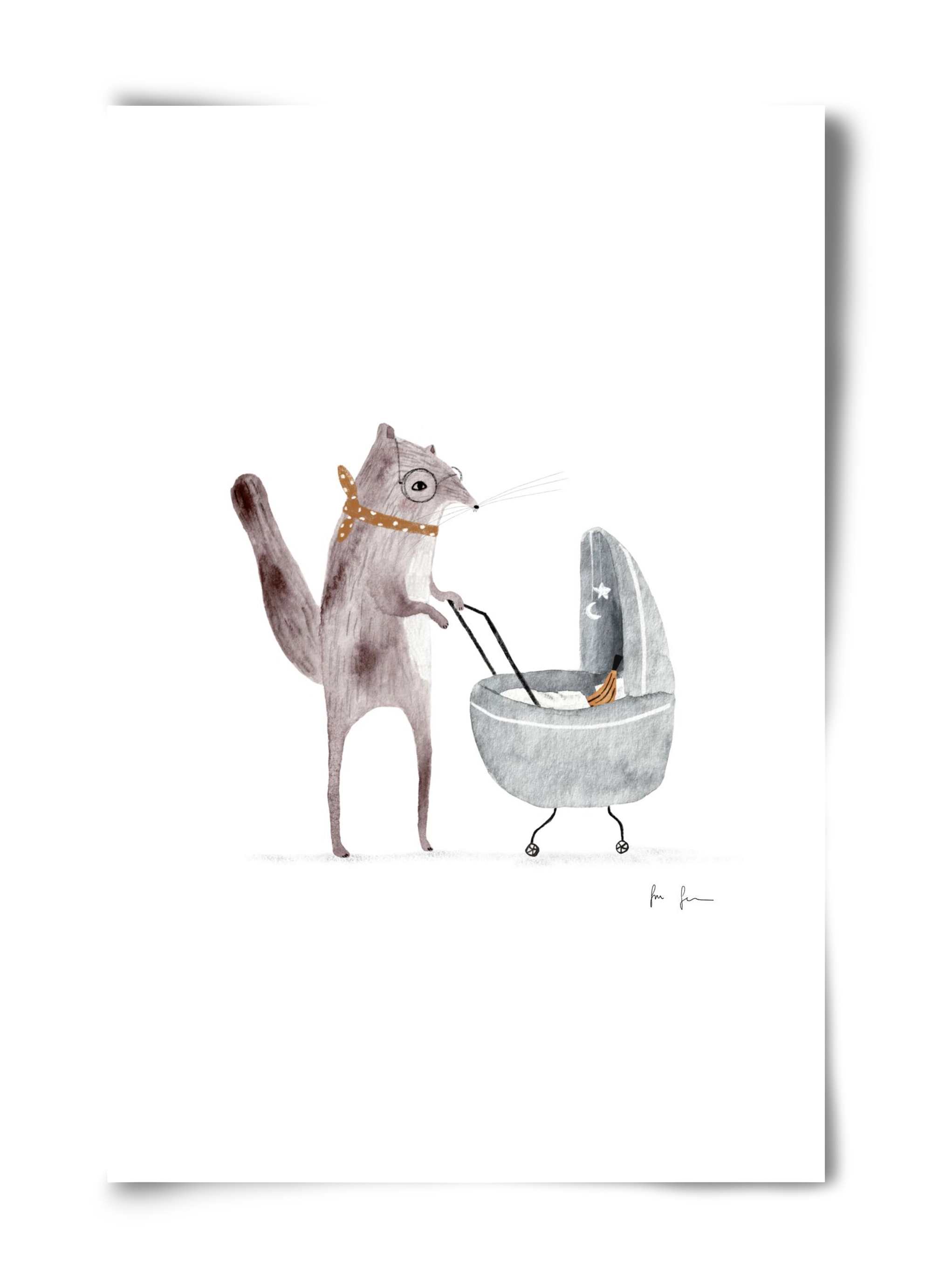 Mókus babakocsival, 40x60 cm, Keret nélkül