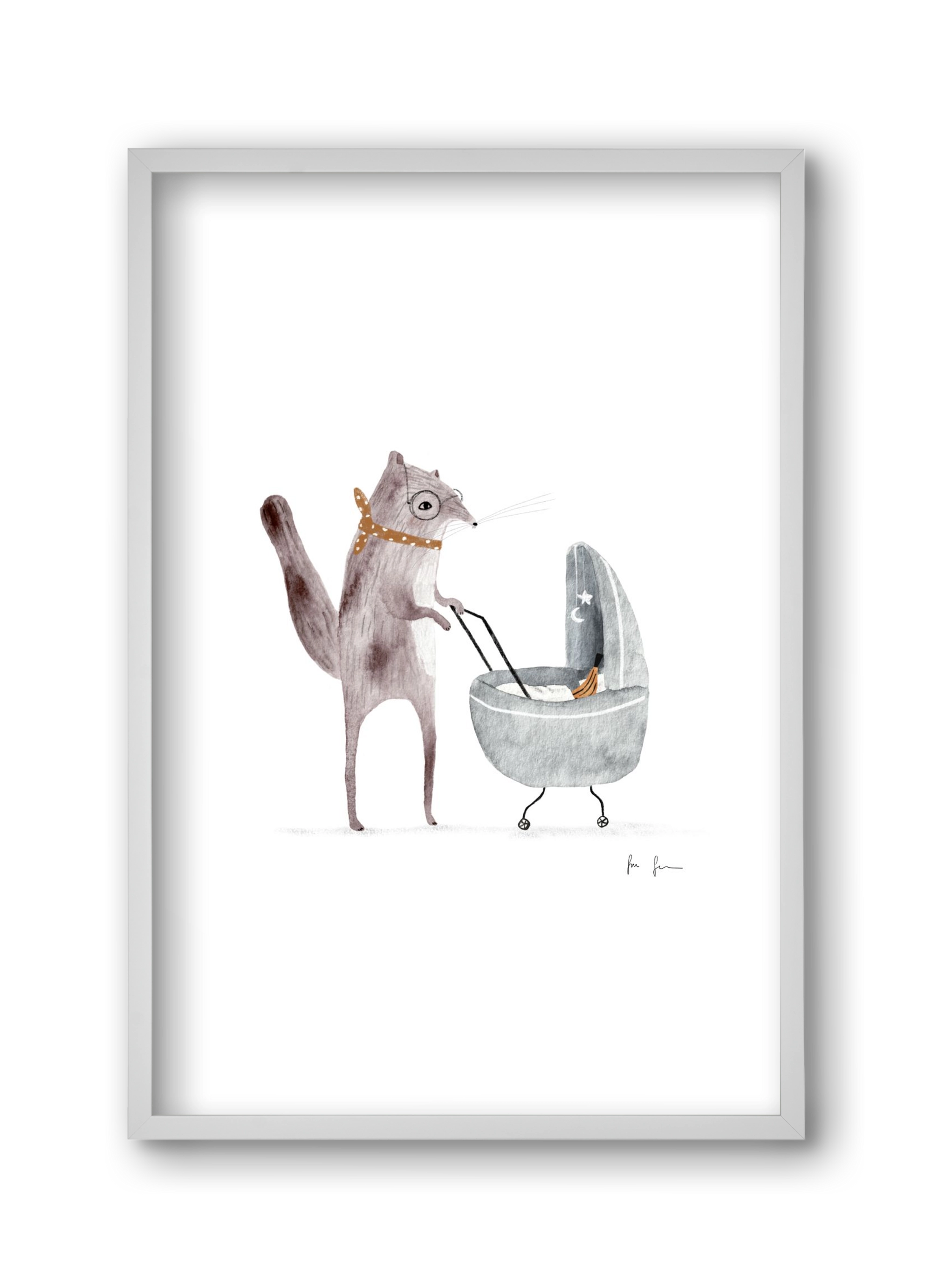 Mókus babakocsival, 30x45 cm (30x45 cm), Fehér keret