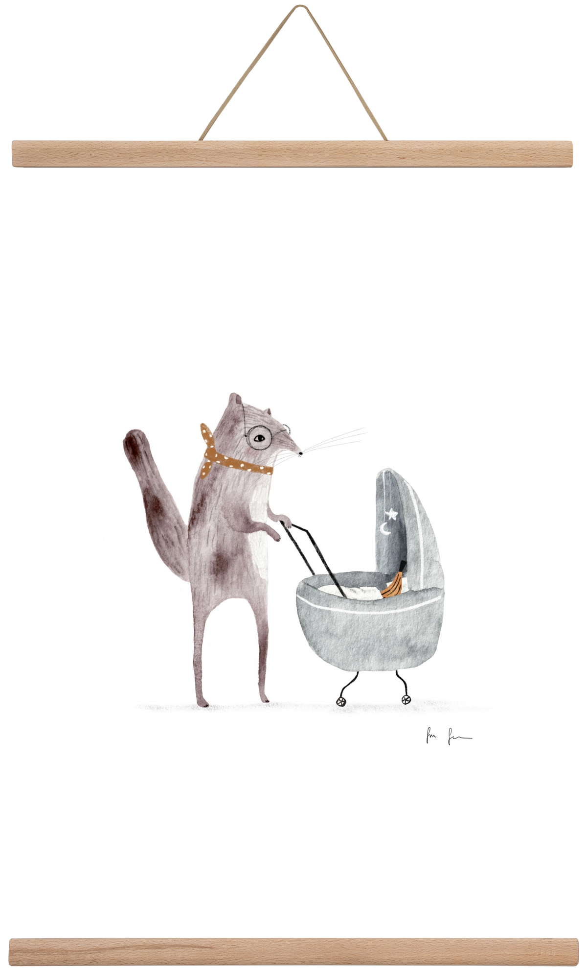 Mókus babakocsival, 40x60 cm (40x60 cm), Tölgy akasztó