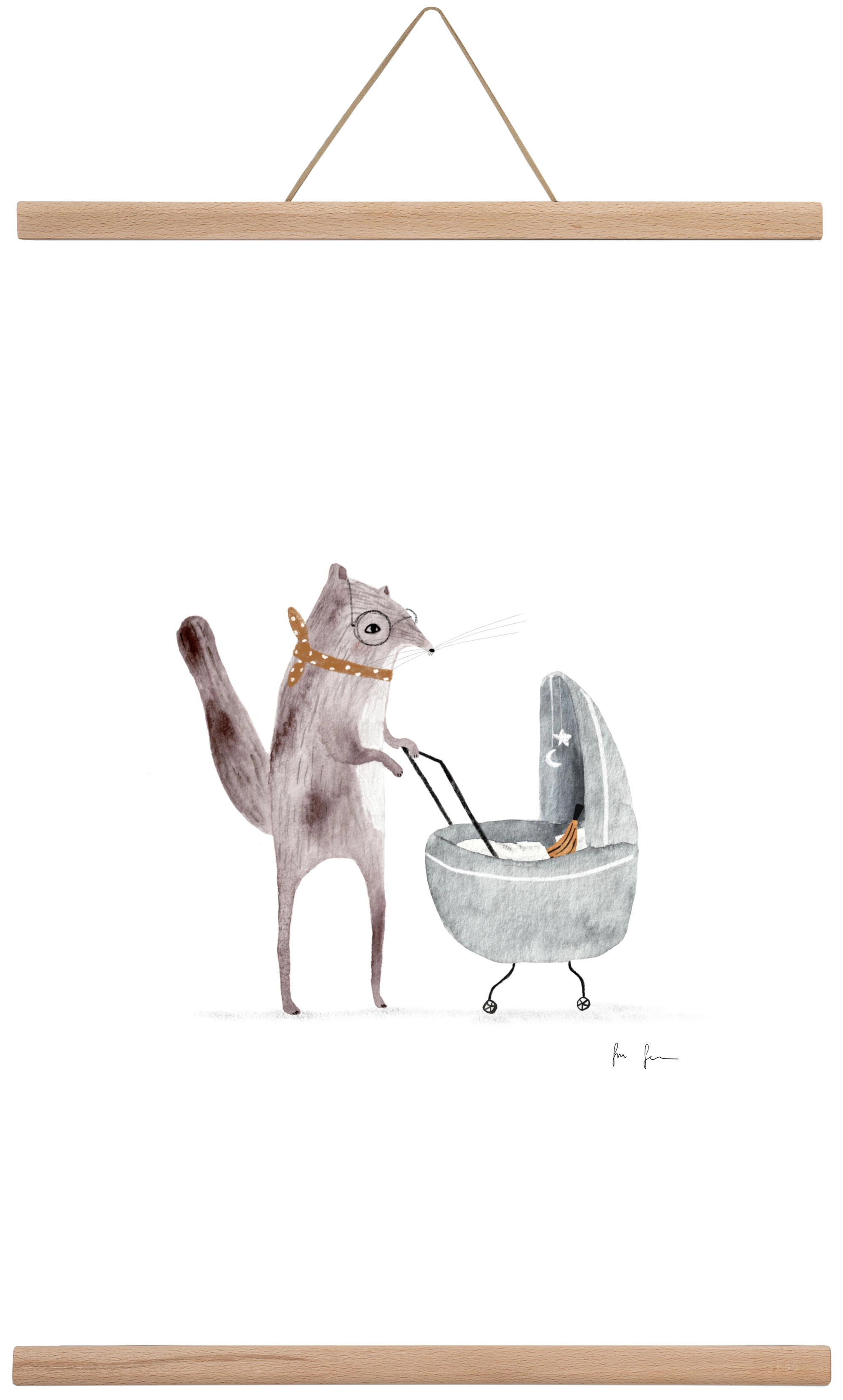 Mókus babakocsival, 40x60 cm (40x60 cm), Tölgy akasztó
