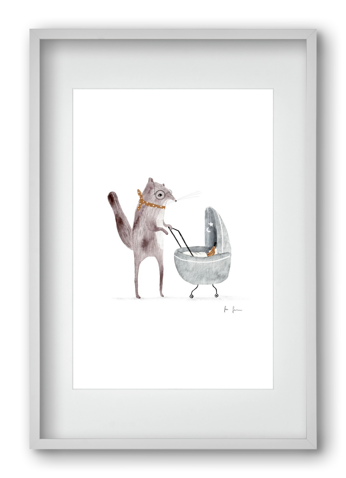 Mókus babakocsival, 40x60 cm (30x45 cm), Fehér keret, paszpartuval