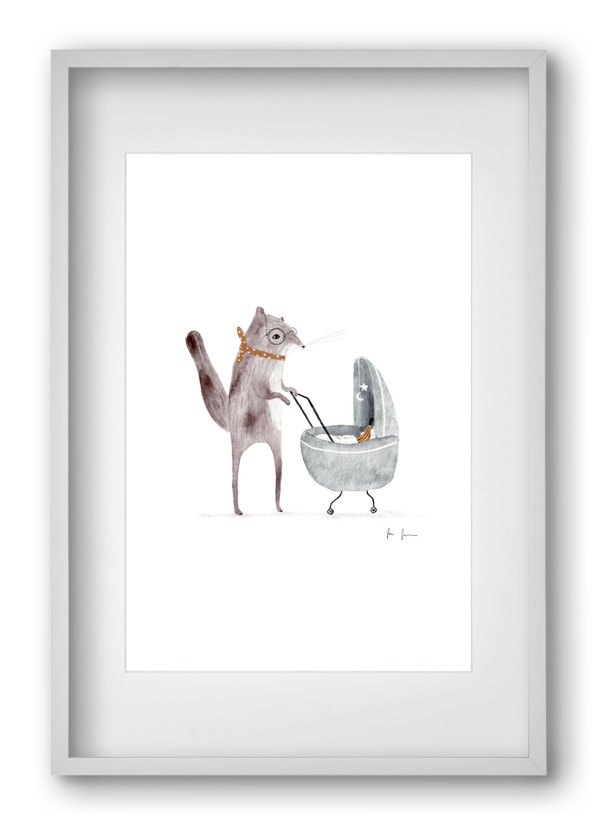 Mókus babakocsival, 40x60 cm (30x45 cm), Fehér keret, paszpartuval