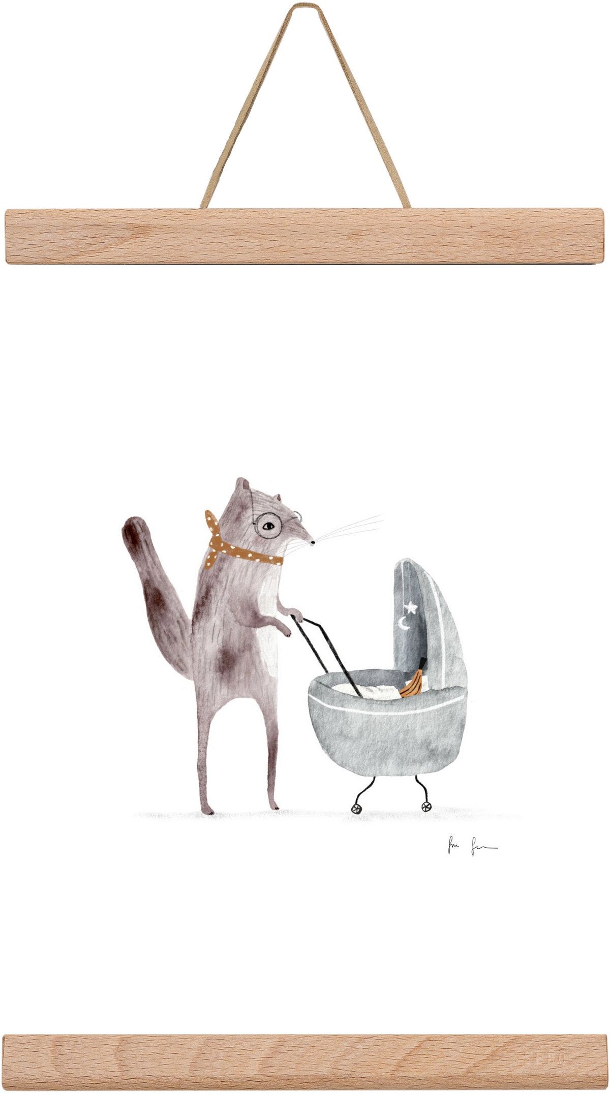 Mókus babakocsival, 20x30 cm (20x30 cm), Tölgy akasztó
