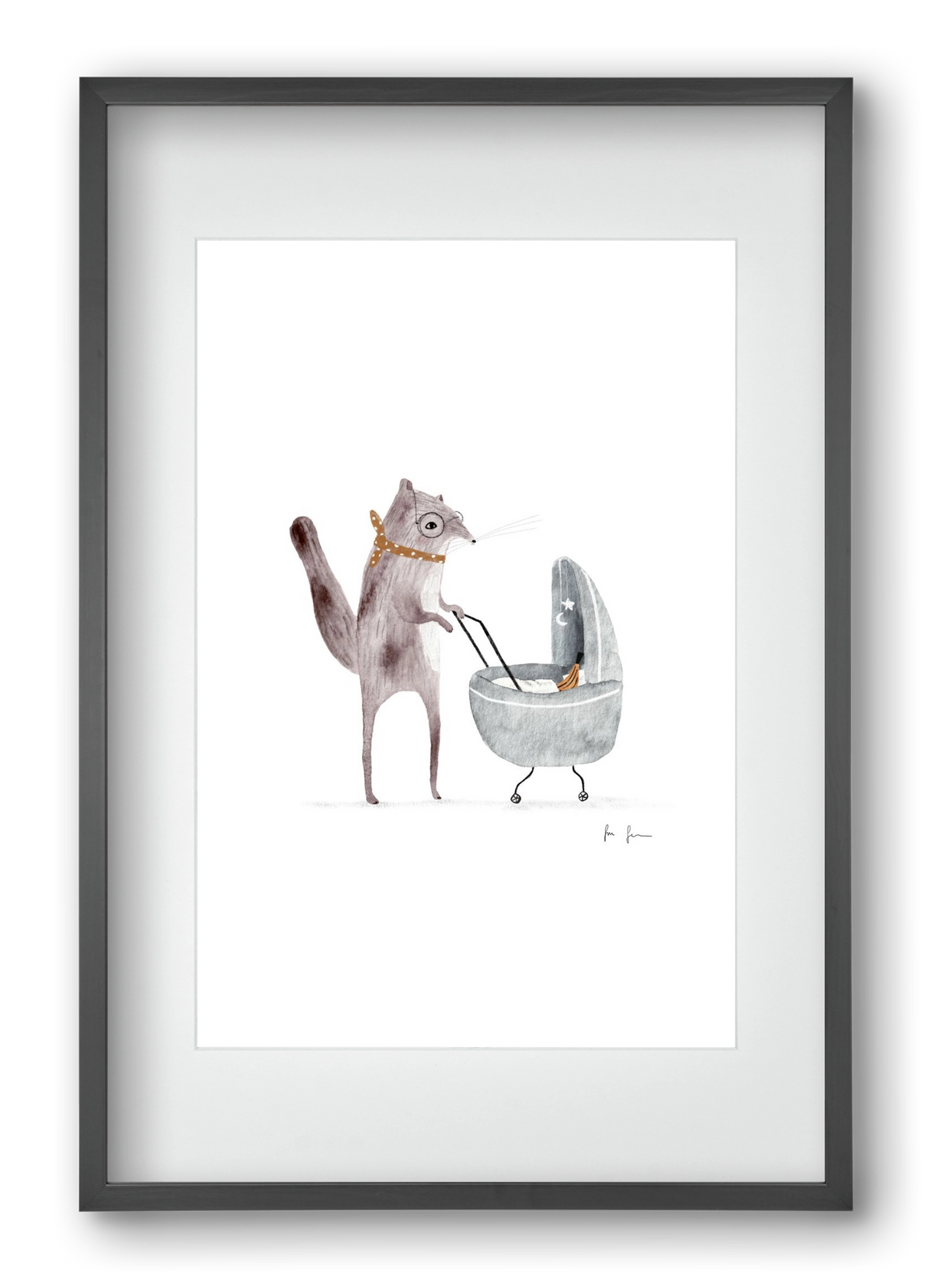 Mókus babakocsival, 40x60 cm (30x45 cm), Fekete keret, paszpartuval