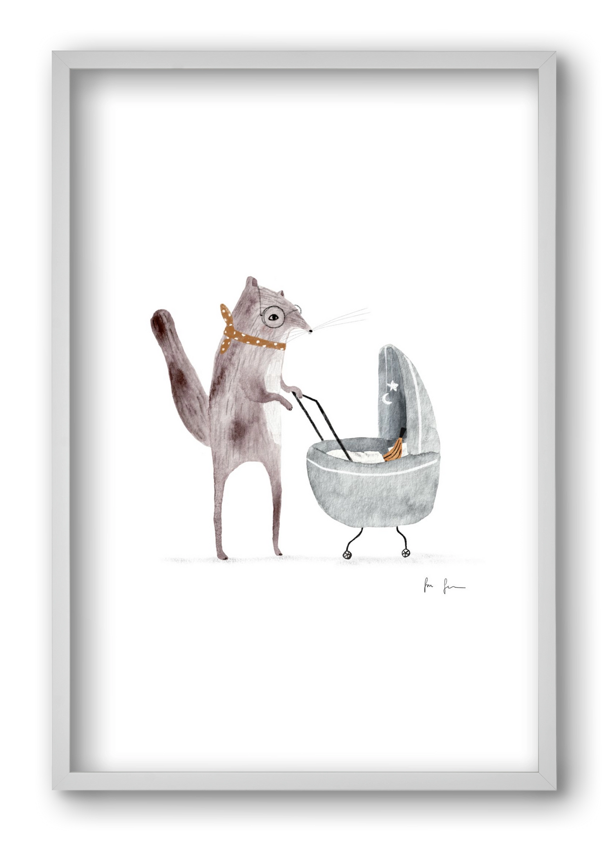 Mókus babakocsival, 40x60 cm (40x60 cm), Fehér keret