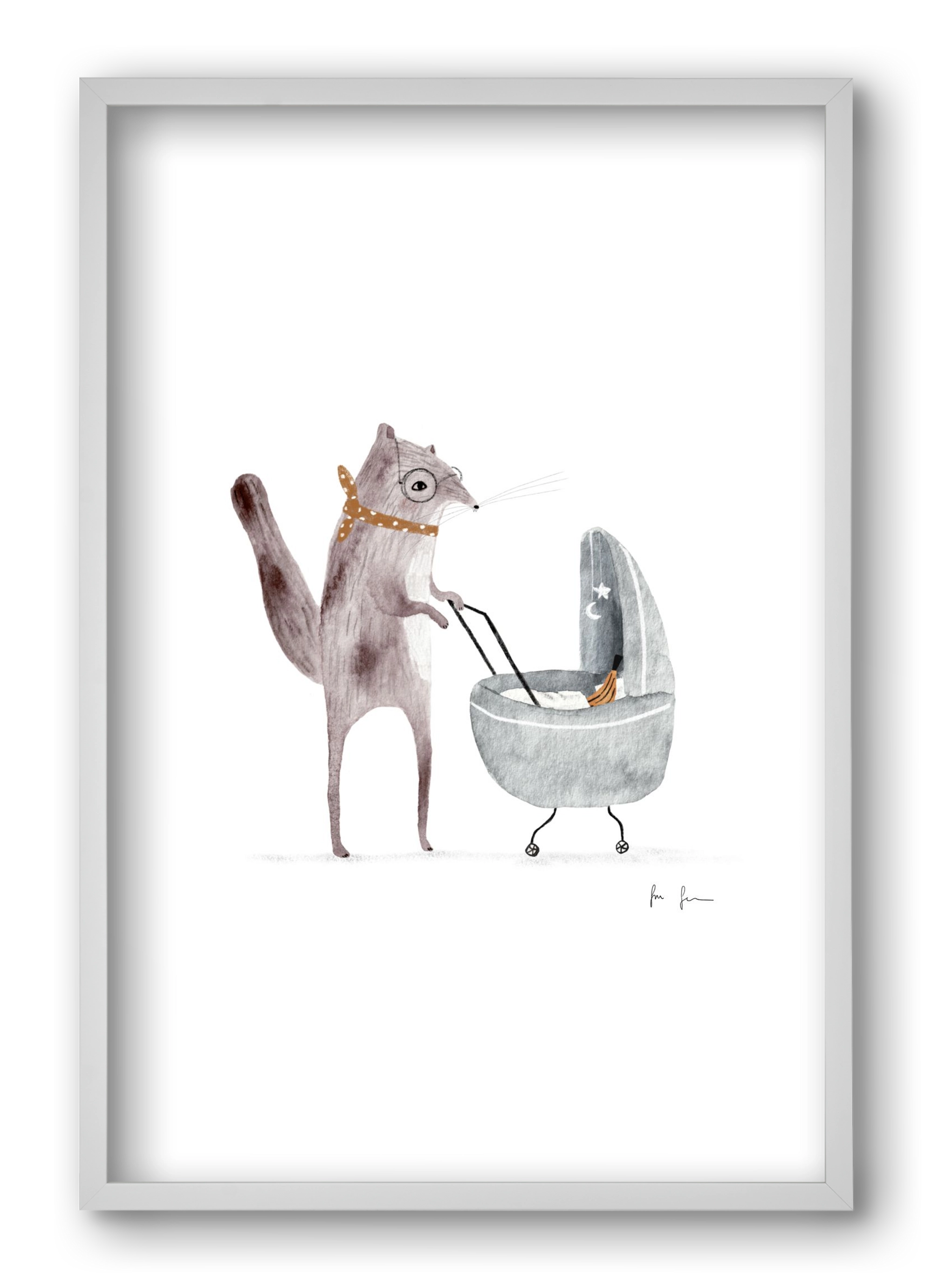 Mókus babakocsival, 40x60 cm (40x60 cm), Fehér keret