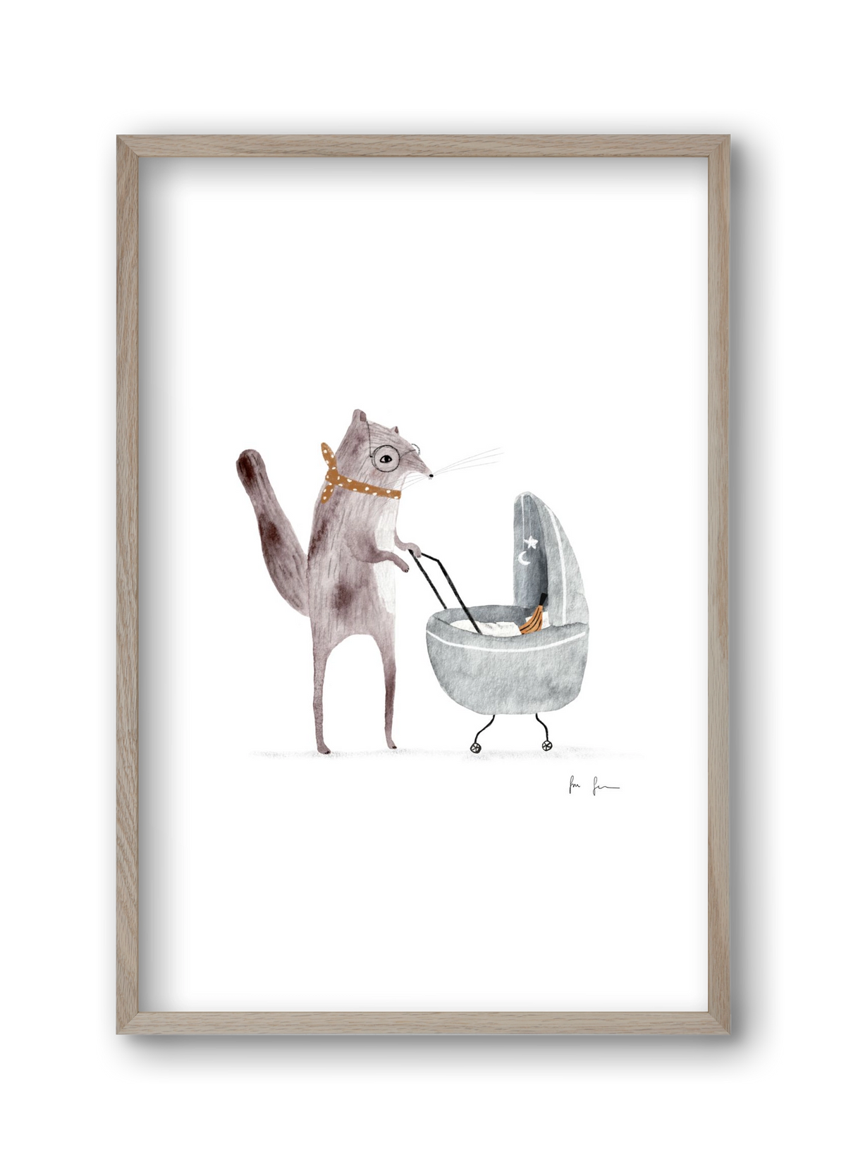 Mókus babakocsival, 30x45 cm (30x45 cm), Tölgy keret