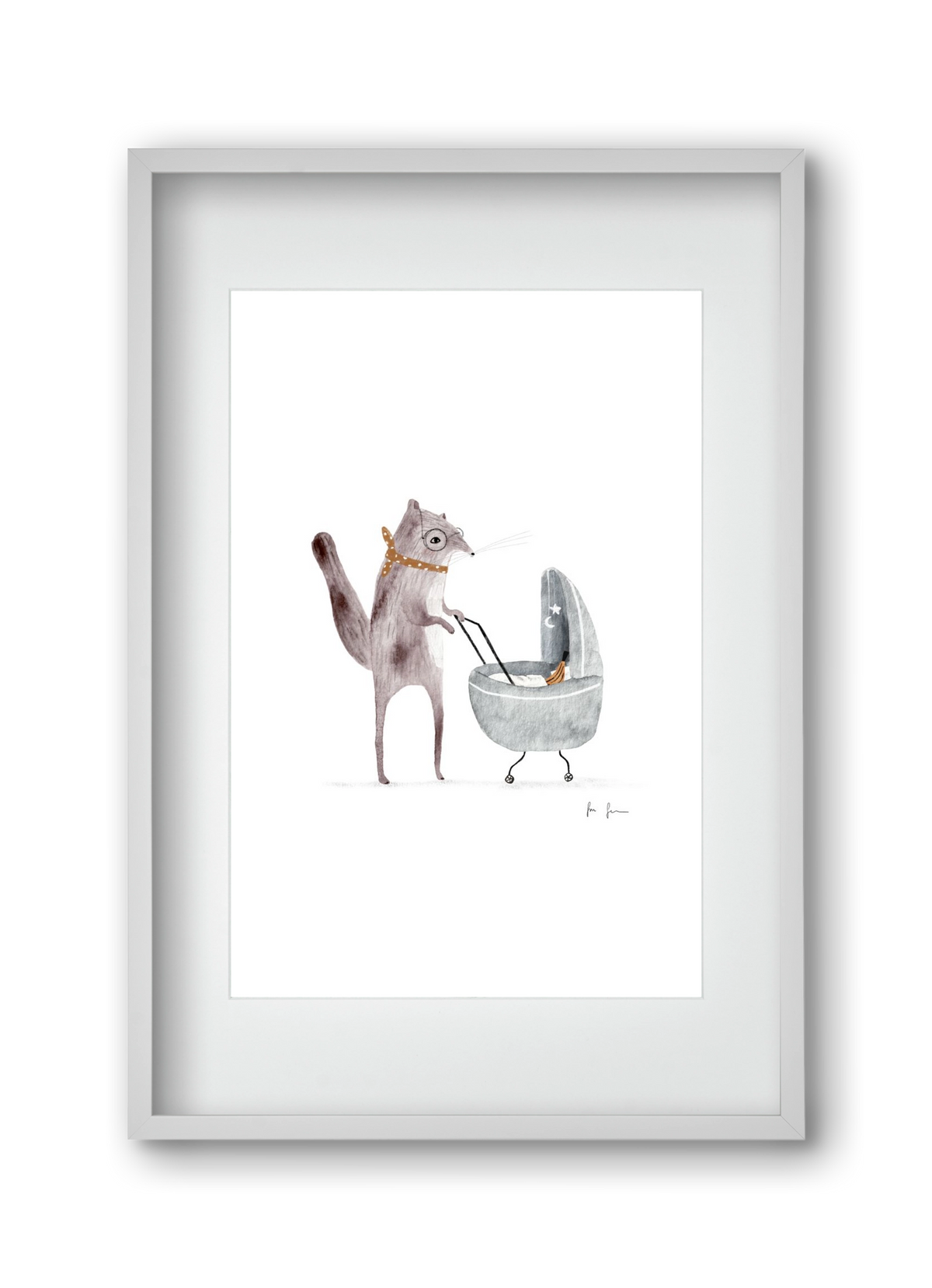 Mókus babakocsival, 30x45 cm (20x30 cm), Fehér keret, paszpartuval