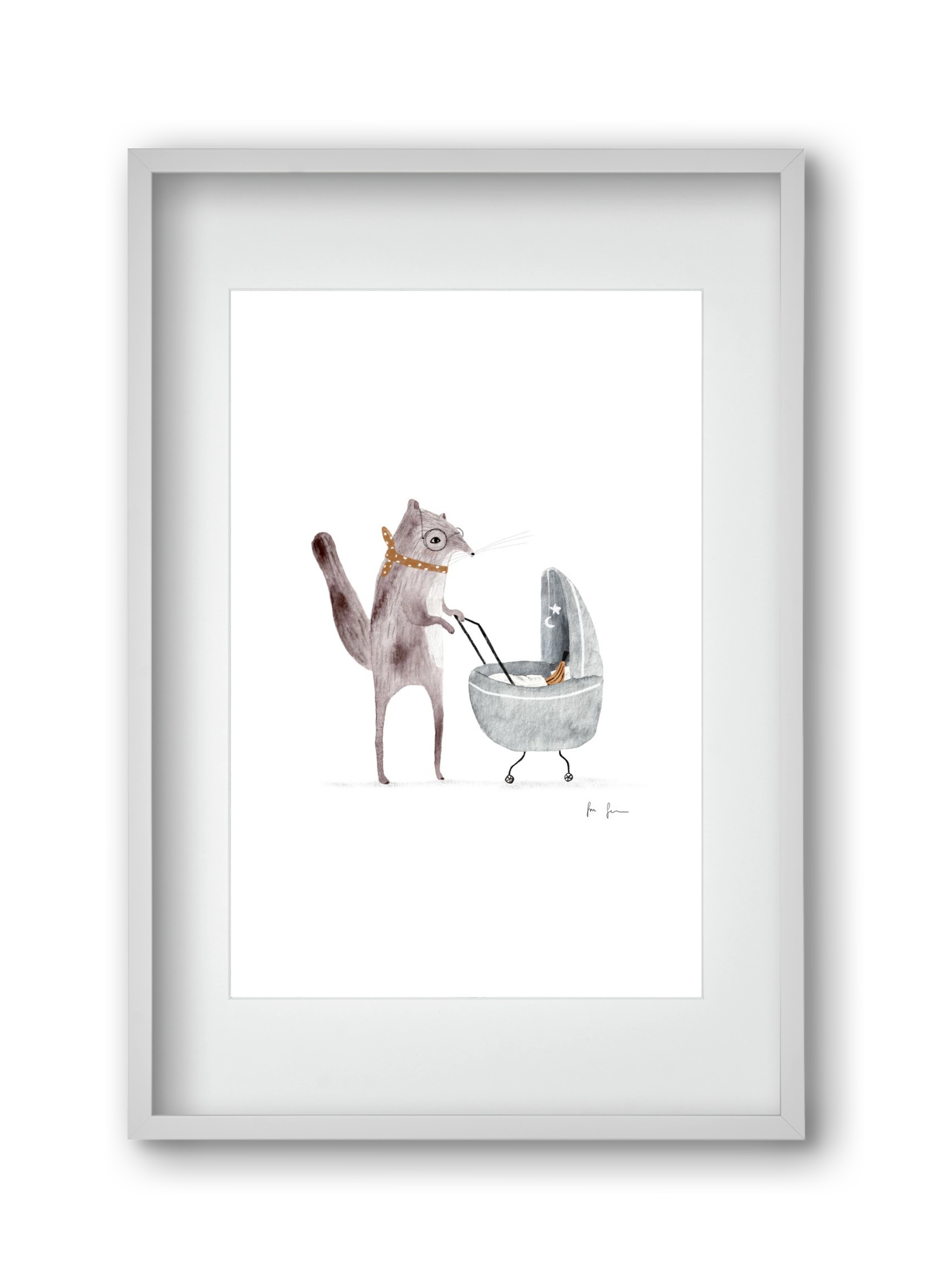 Mókus babakocsival, 30x45 cm (20x30 cm), Fehér keret, paszpartuval