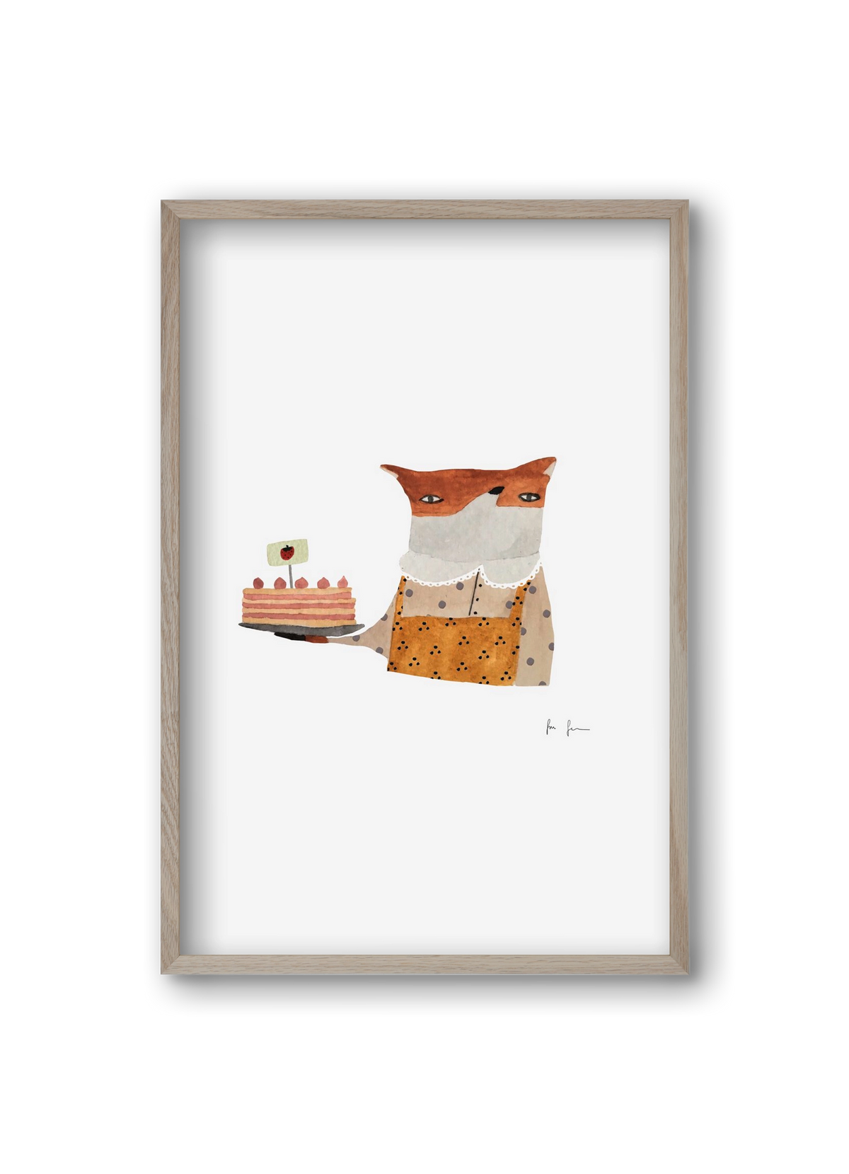 Cukrász róka, 20x30 cm (20x30 cm), Tölgy keret