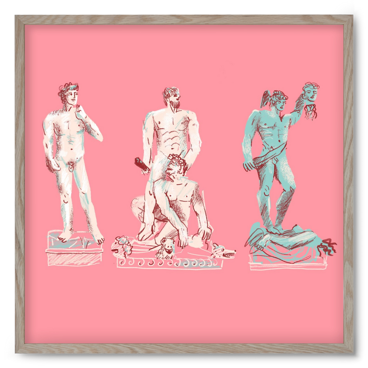 Statues from Florence, 50x50 cm (50x50 cm), Tölgy keret