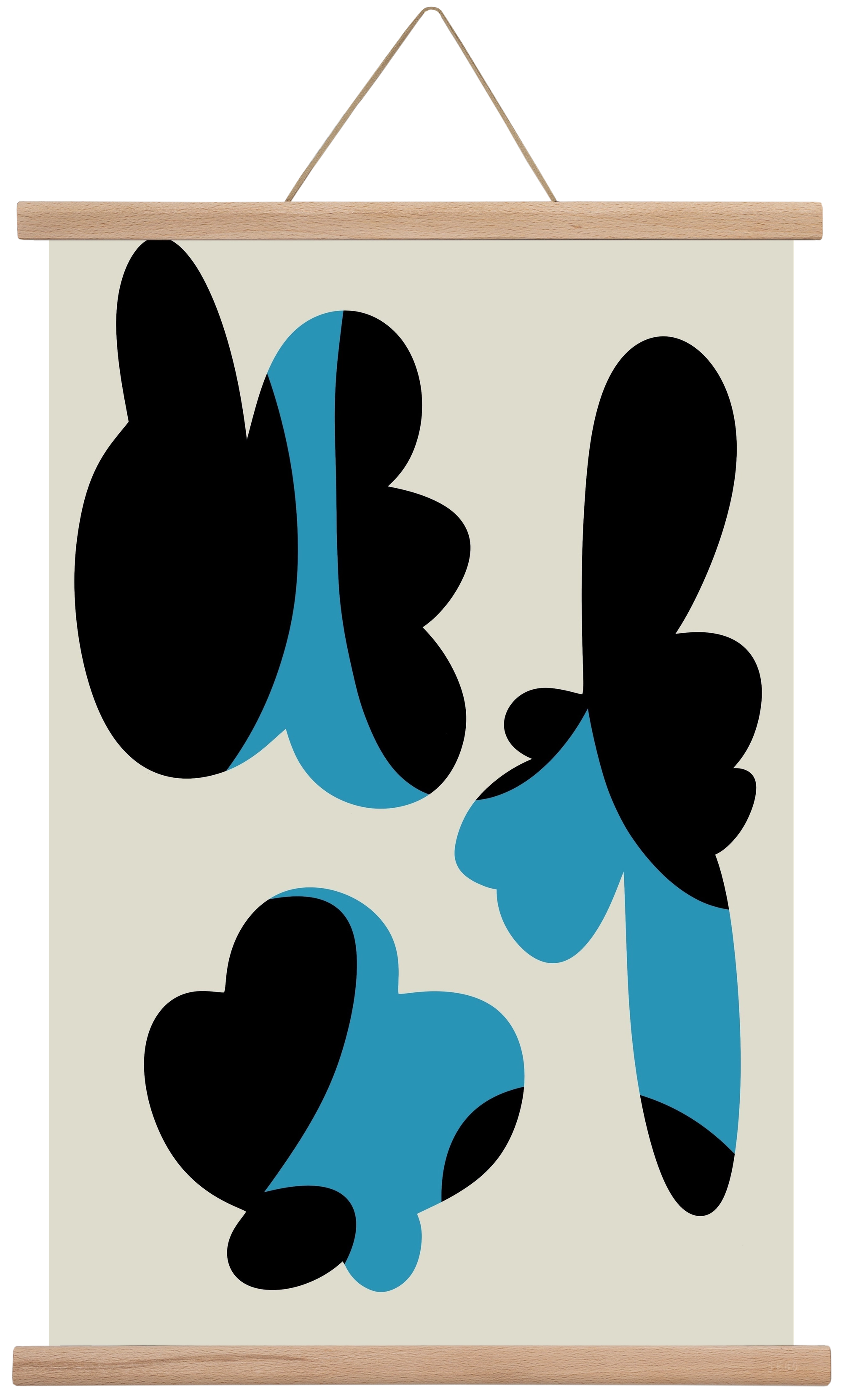 BLUE FLOWERS, 40x60 cm (40x60 cm), Tölgy akasztó