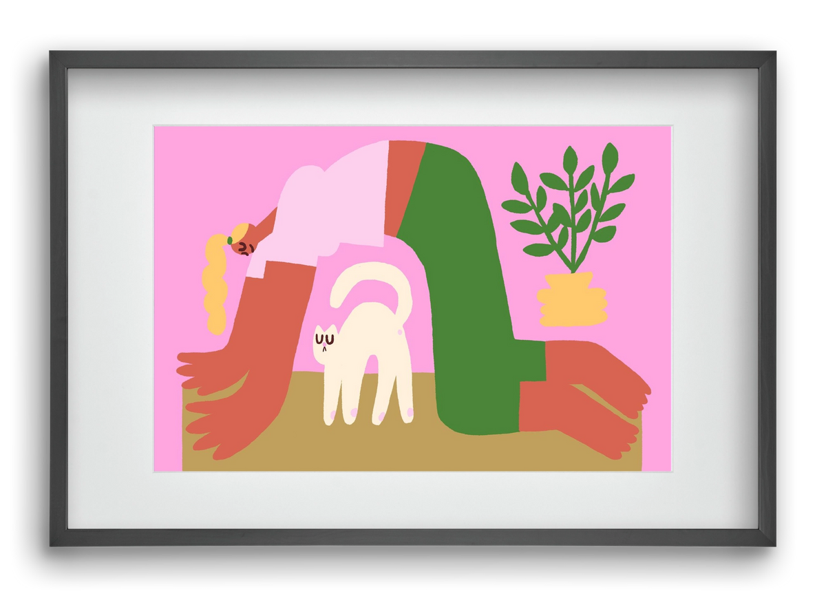 Yoga Cat, 60x40 cm (45x30 cm), Fekete keret, paszpartuval