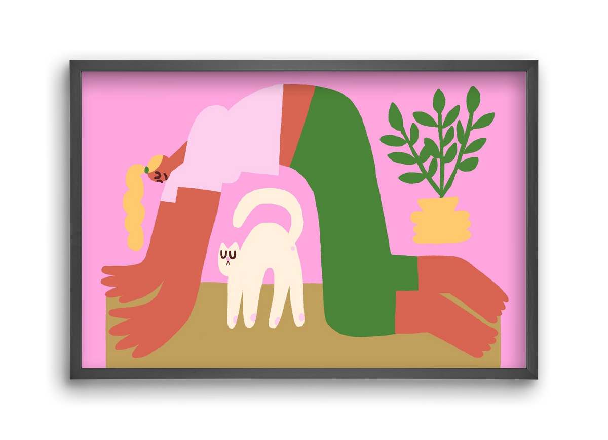 Yoga Cat, 45x30 cm (45x30 cm), Fekete keret