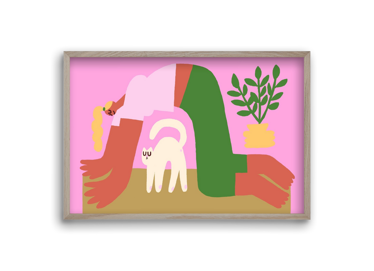 Yoga Cat, 30x20 cm (30x20 cm), Tölgy keret