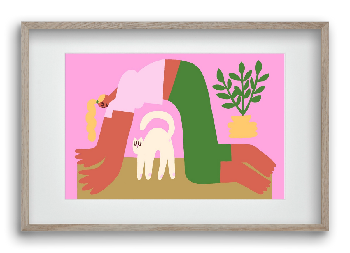 Yoga Cat, 60x40 cm (45x30 cm), Tölgy keret, paszpartuval