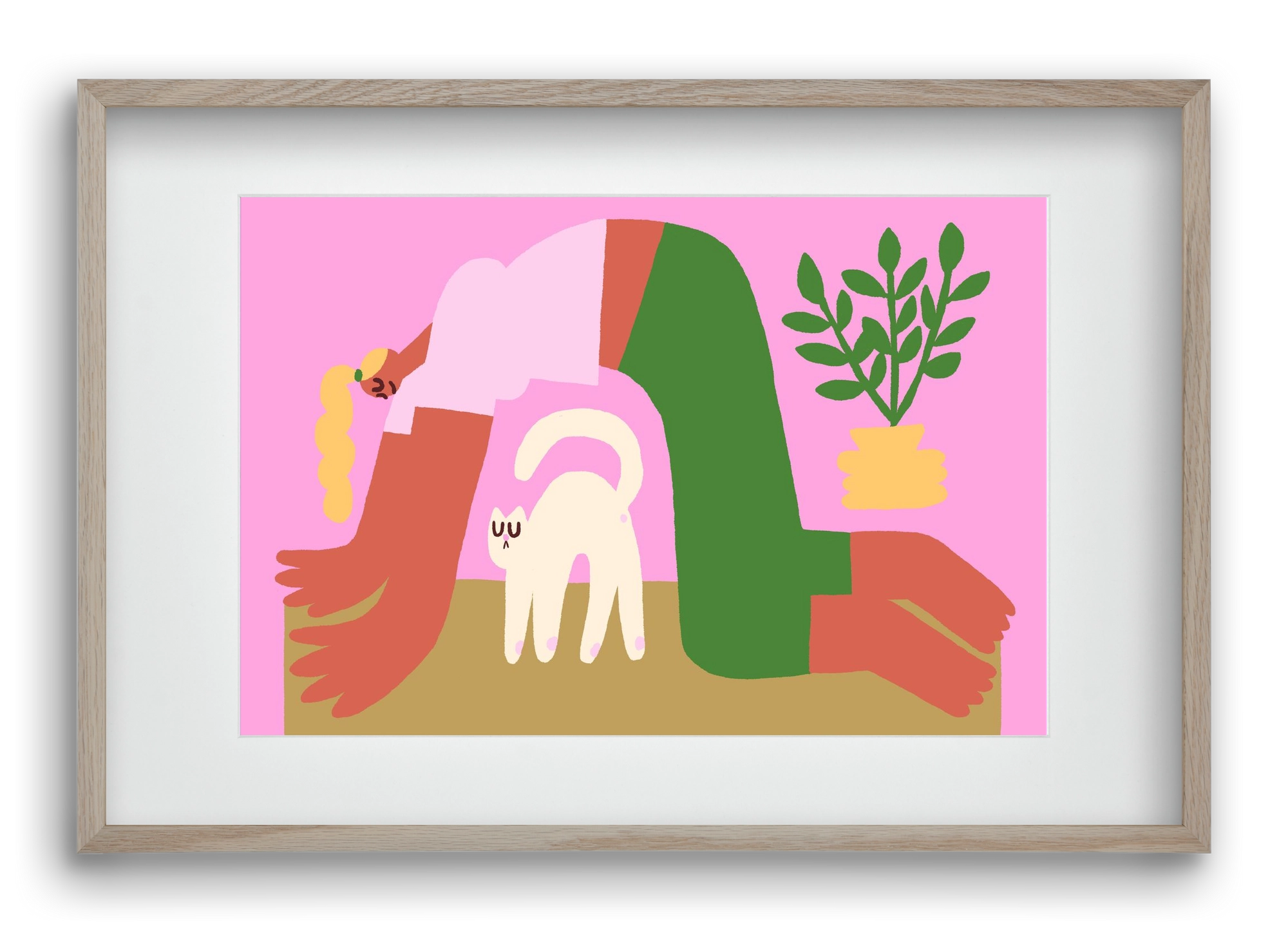 Yoga Cat, 60x40 cm (45x30 cm), Tölgy keret, paszpartuval