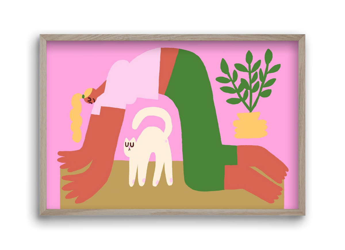 Yoga Cat, 45x30 cm (45x30 cm), Tölgy keret