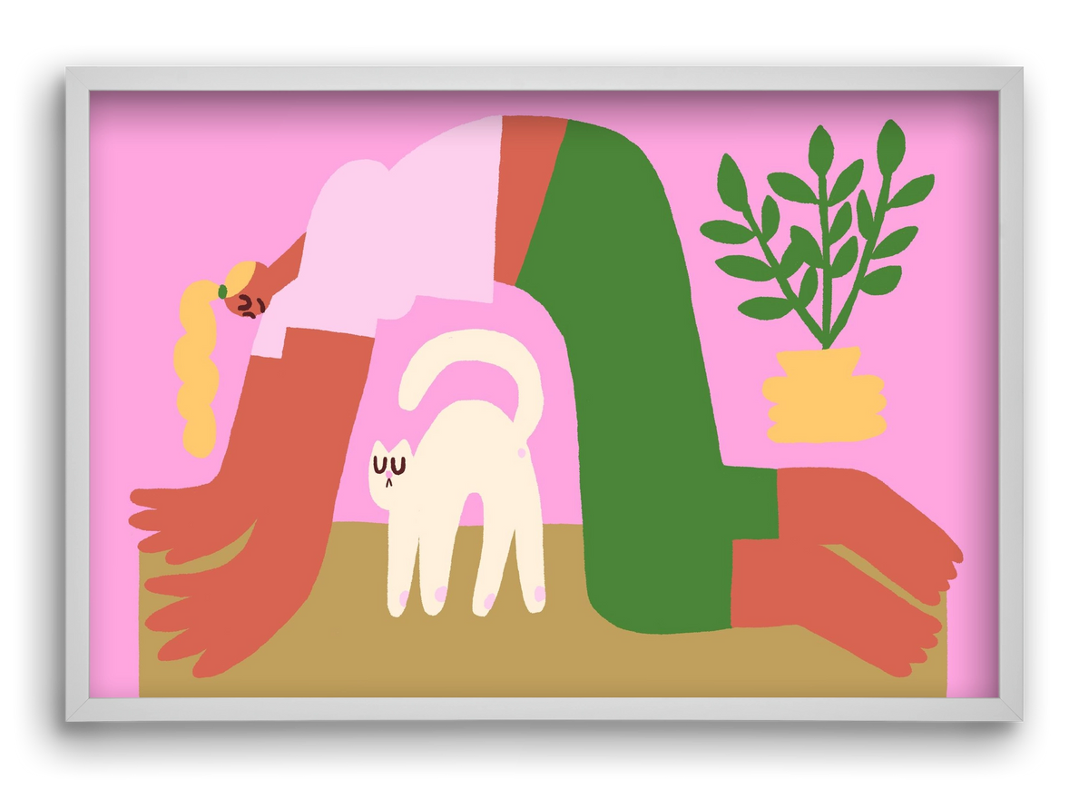 Yoga Cat, 60x40 cm (60x40 cm), Fehér keret