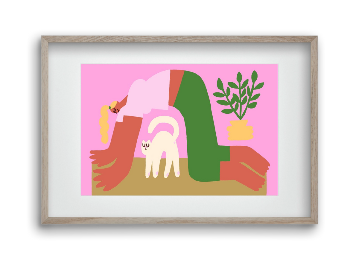 Yoga Cat, 45x30 cm (30x20 cm), Tölgy keret, paszpartuval