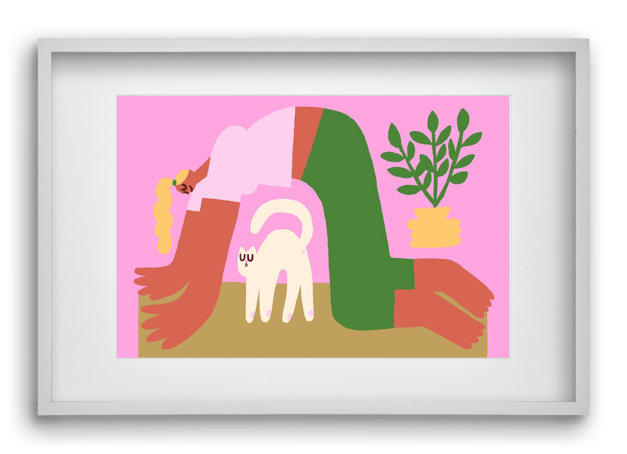 Yoga Cat, 60x40 cm (45x30 cm), Fehér keret, paszpartuval