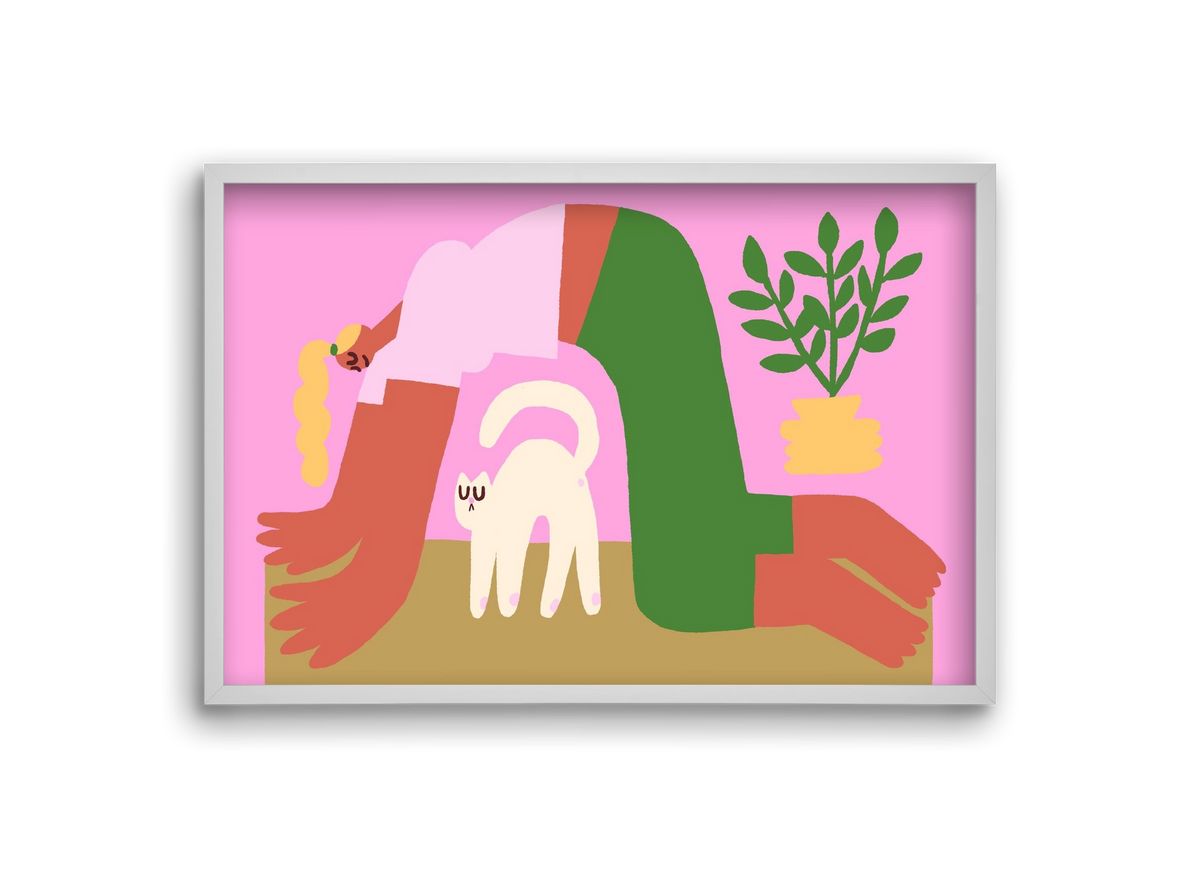 Yoga Cat, 30x20 cm (30x20 cm), Fehér keret