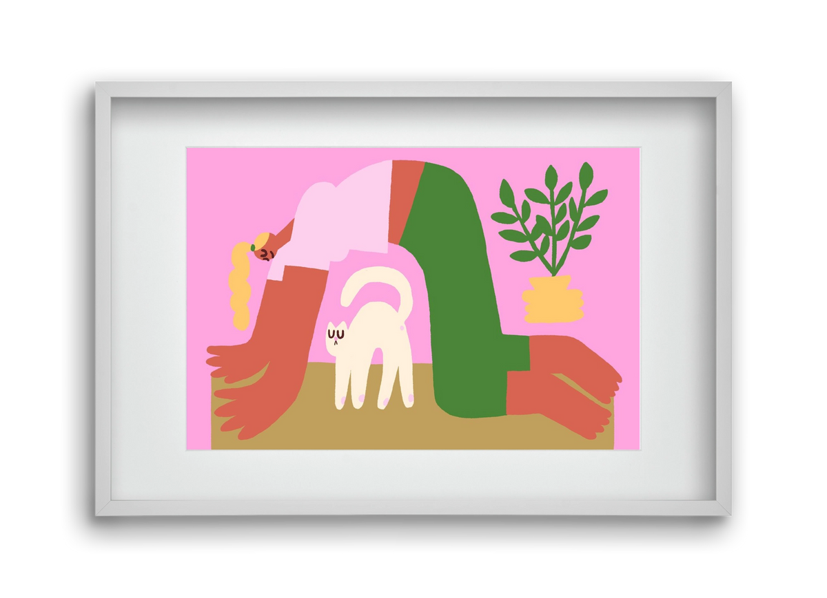 Yoga Cat, 45x30 cm (30x20 cm), Fehér keret, paszpartuval