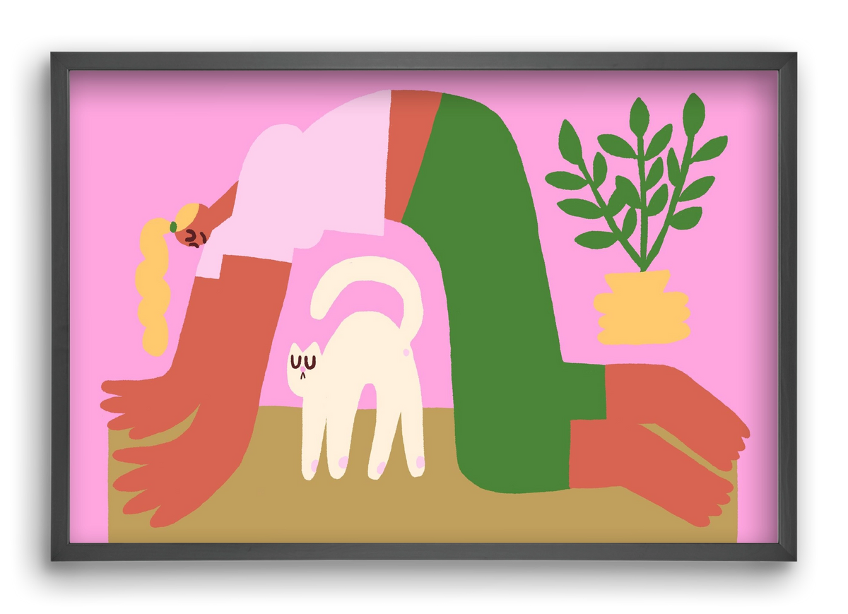 Yoga Cat, 60x40 cm (60x40 cm), Fekete keret