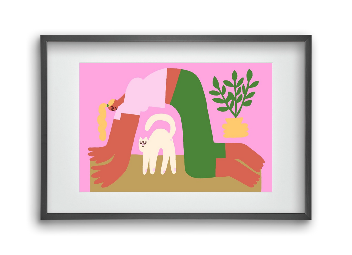 Yoga Cat, 45x30 cm (30x20 cm), Fekete keret, paszpartuval