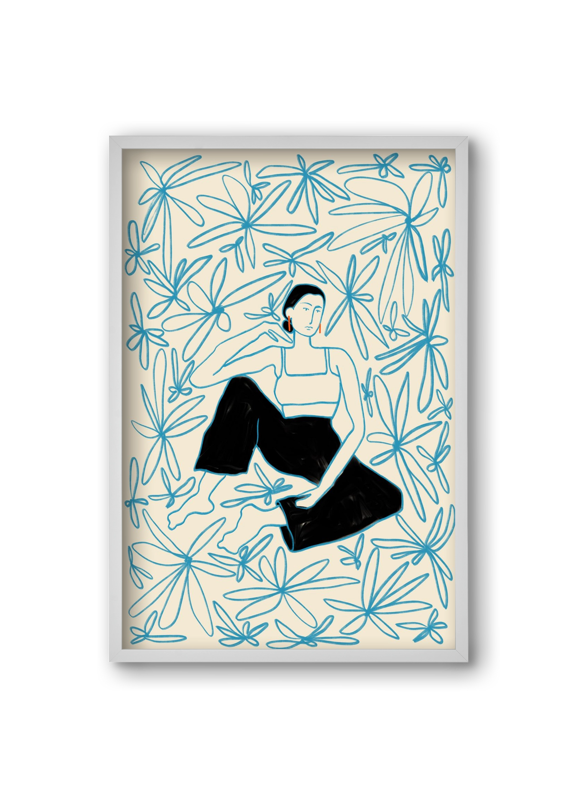 Woman in a field of flowers, 20x30 cm (20x30 cm), Fehér keret