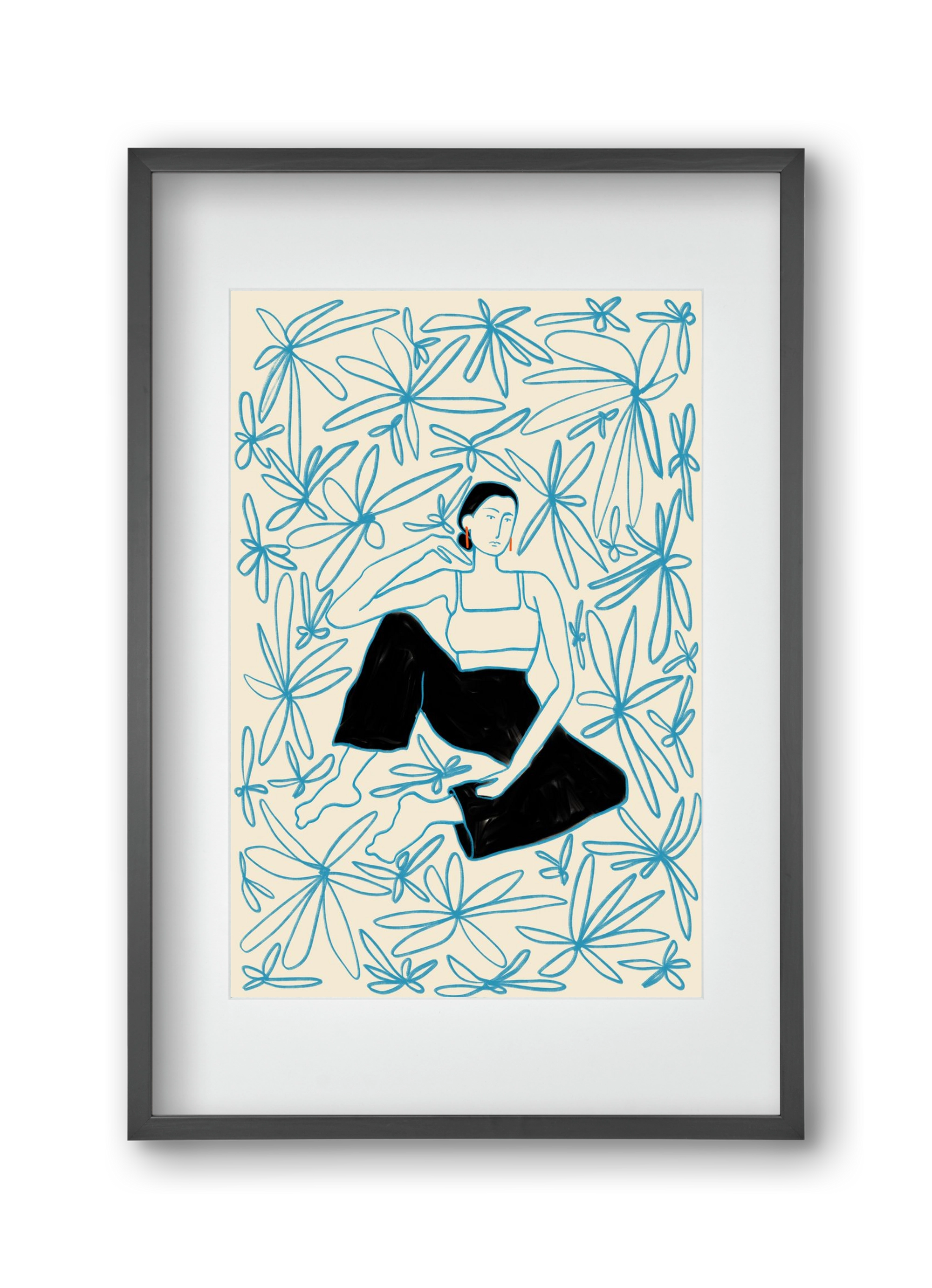 Woman in a field of flowers, 30x45 cm (20x30 cm), Fekete keret, paszpartuval