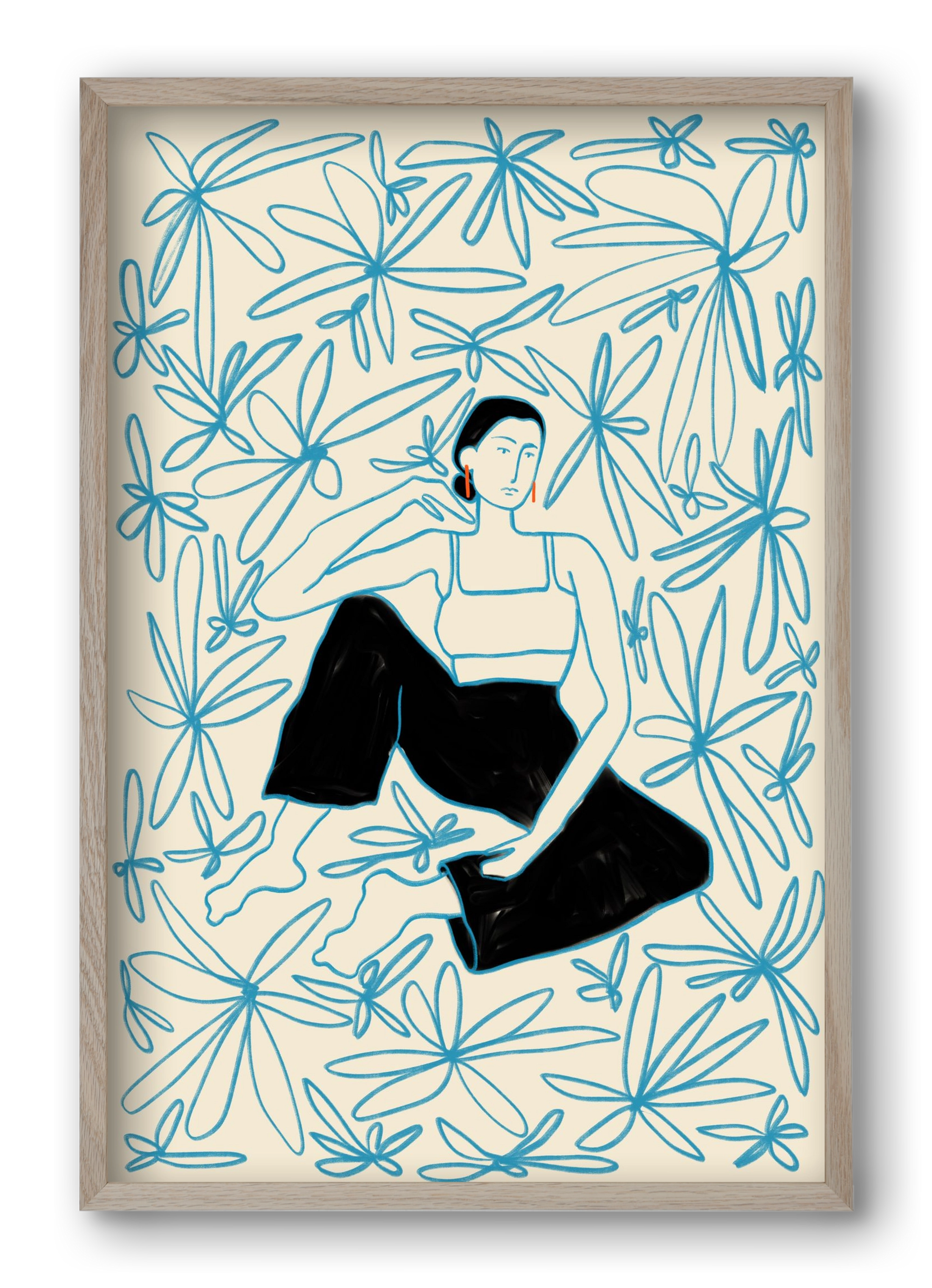 Woman in a field of flowers, 40x60 cm (40x60 cm), Tölgy keret