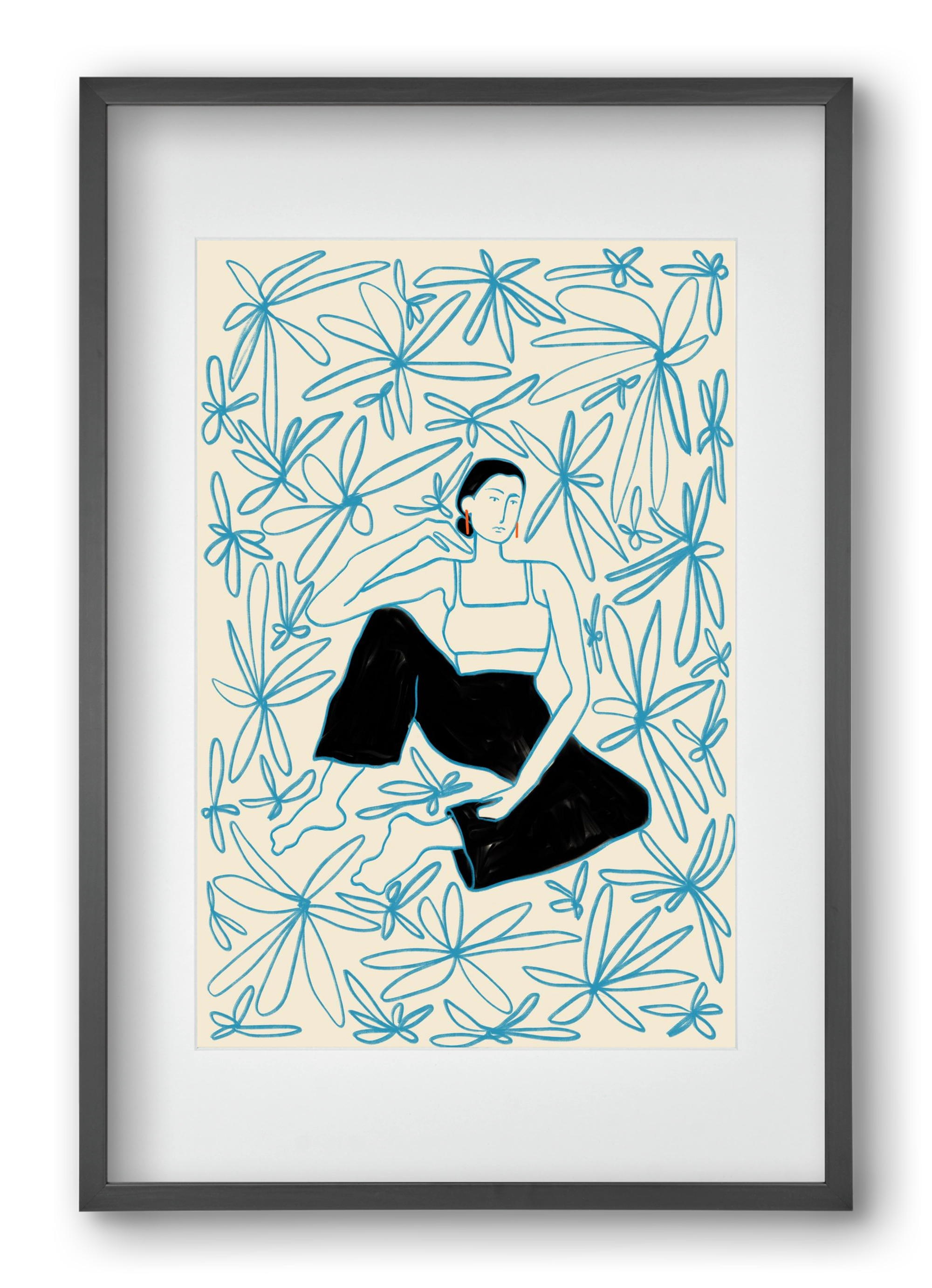 Woman in a field of flowers, 40x60 cm (30x45 cm), Fekete keret, paszpartuval