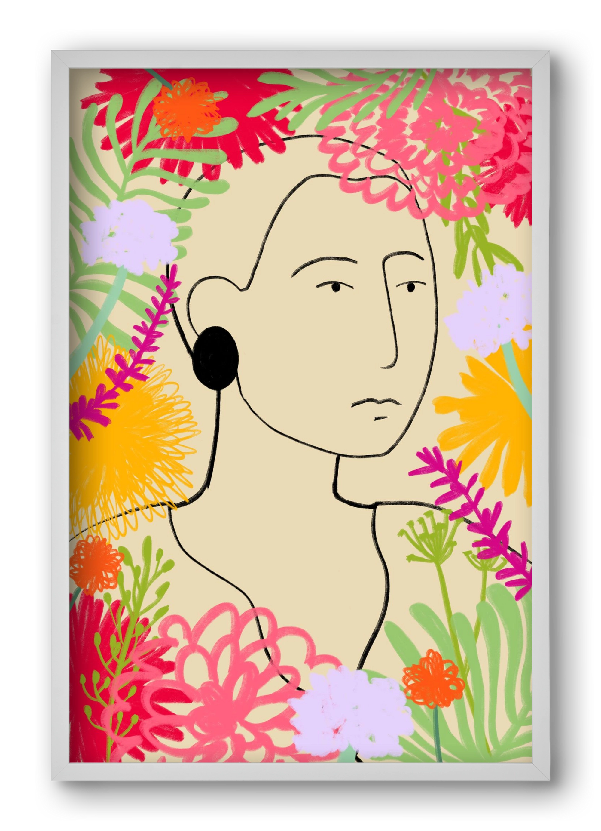 FLOWER WINDOW, 40x60 cm (40x60 cm), Fehér keret