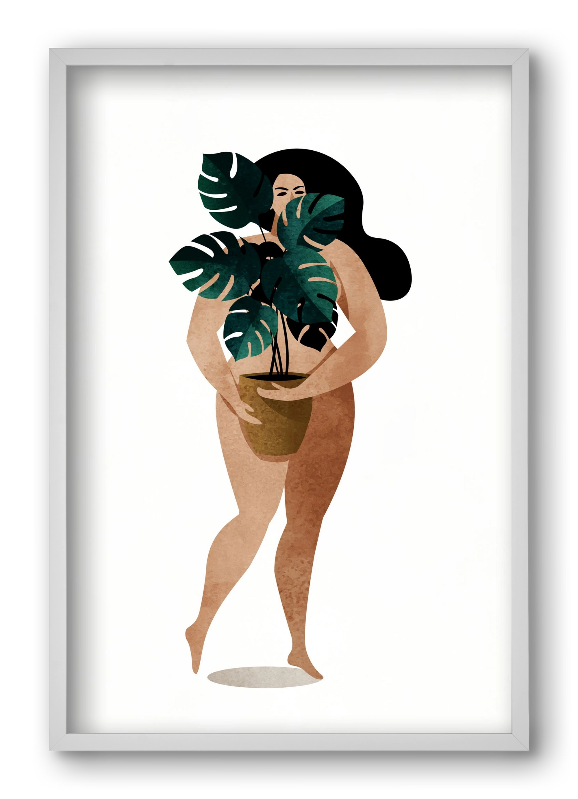 Nude With Plant, 40x60 cm (40x60 cm), Fehér keret