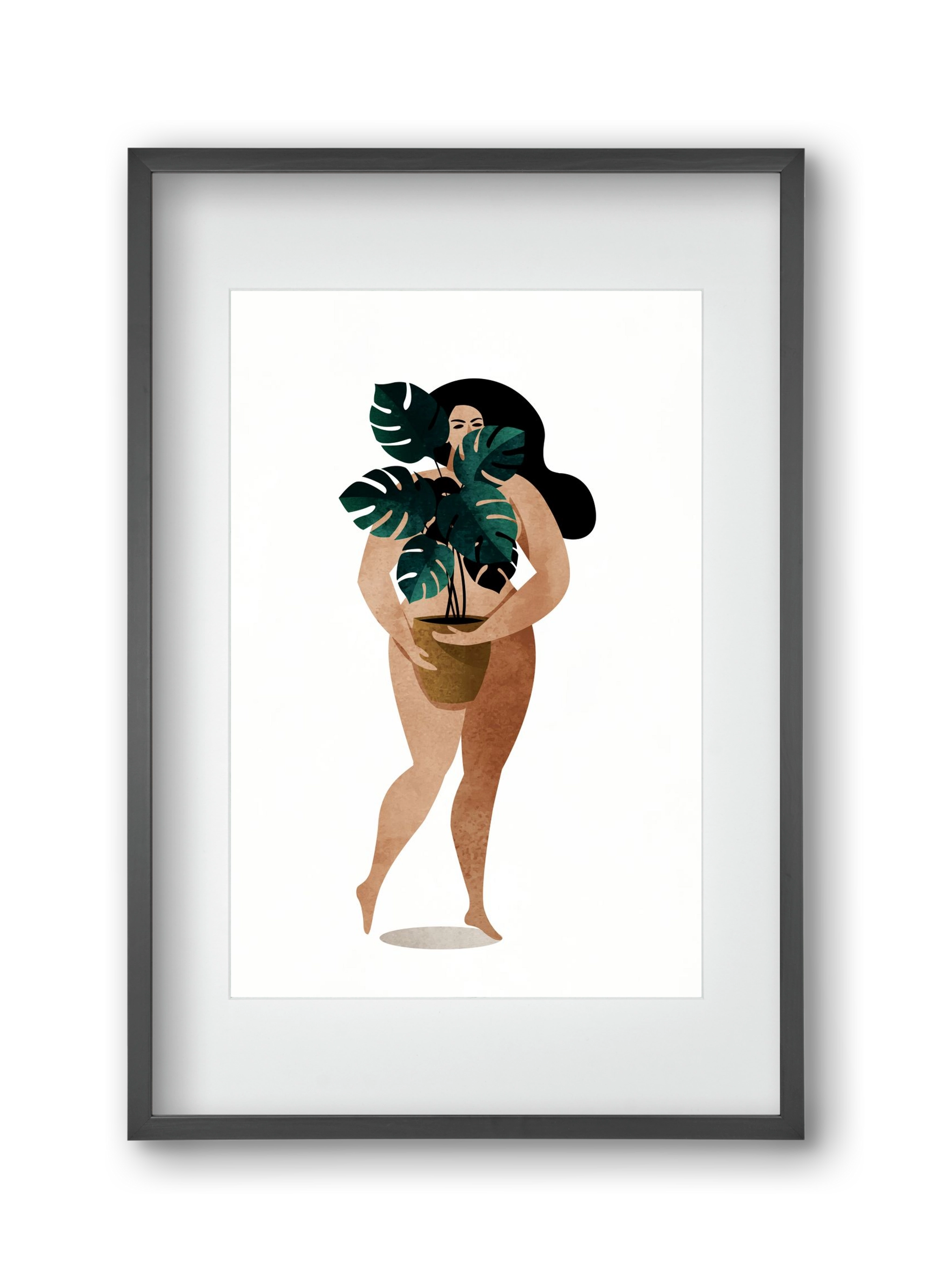Nude With Plant, 30x45 cm (20x30 cm), Fekete keret, paszpartuval