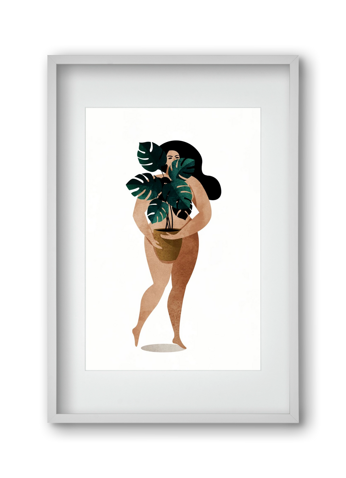 Nude With Plant, 30x45 cm (20x30 cm), Fehér keret, paszpartuval