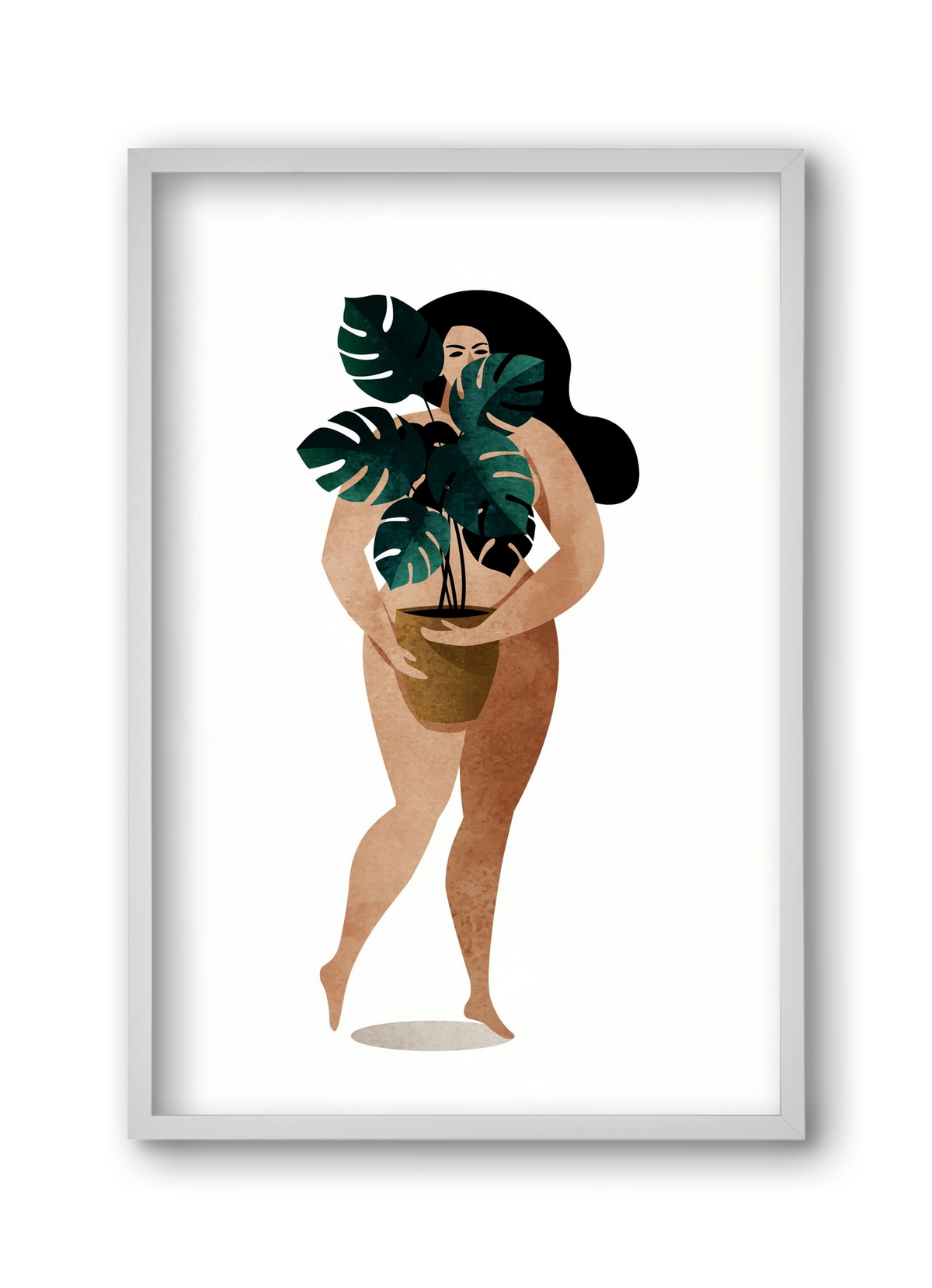 Nude With Plant, 30x45 cm (30x45 cm), Fehér keret