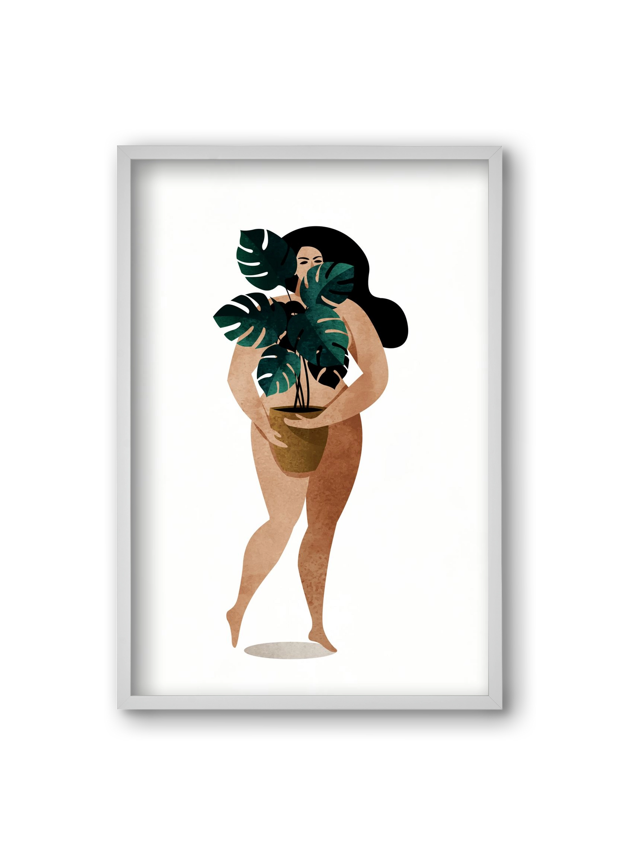 Nude With Plant, 20x30 cm (20x30 cm), Fehér keret