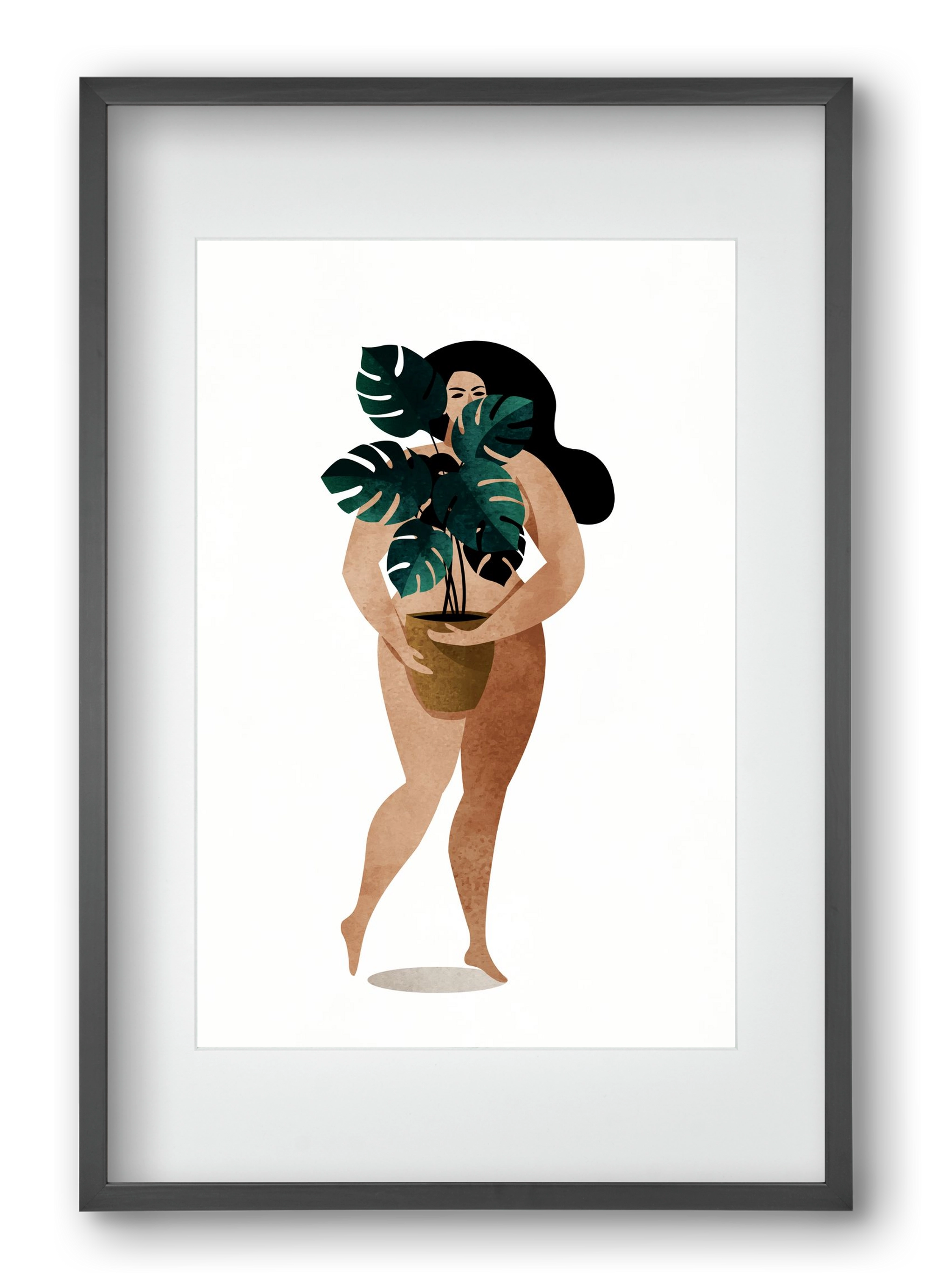 Nude With Plant, 40x60 cm (30x45 cm), Fekete keret, paszpartuval