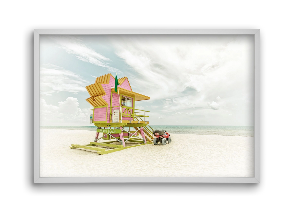 Vintage MIAMI BEACH Florida Flair , 45x30 cm (45x30 cm), Fehér keret