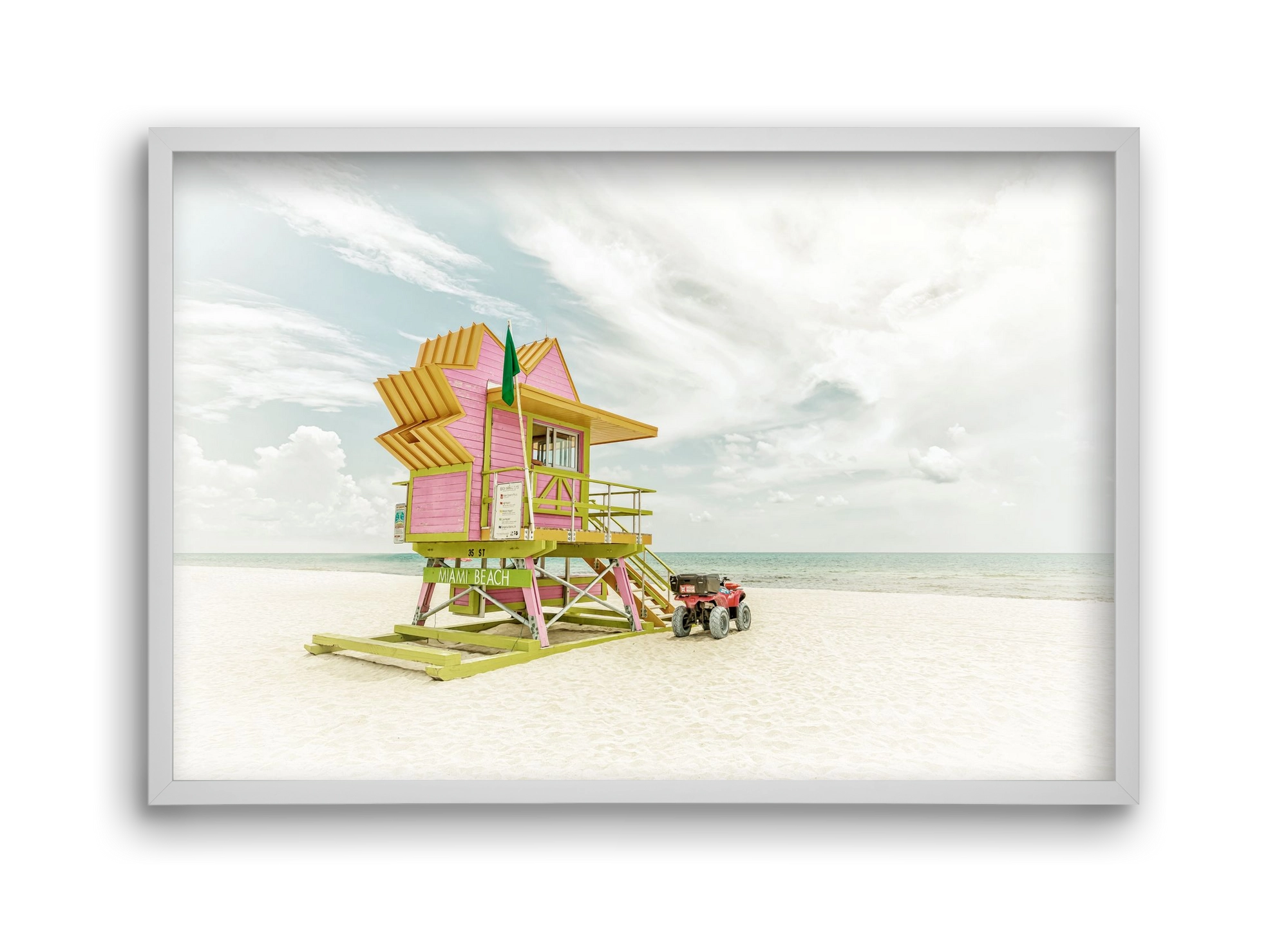Vintage MIAMI BEACH Florida Flair , 45x30 cm (45x30 cm), Fehér keret