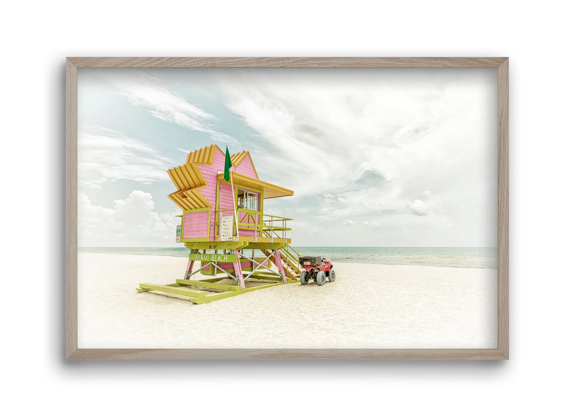 Vintage MIAMI BEACH Florida Flair , 45x30 cm (45x30 cm), Tölgy keret