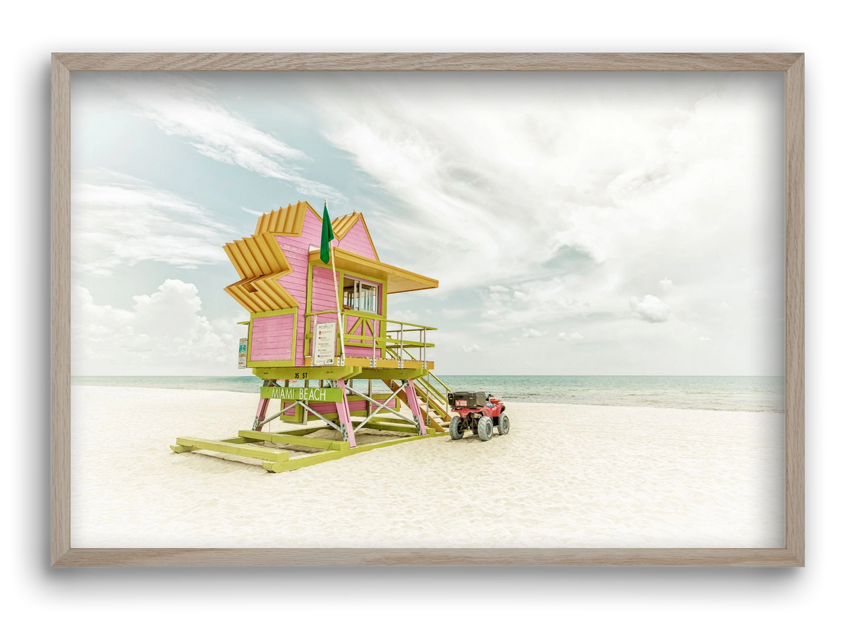 Vintage MIAMI BEACH Florida Flair , 60x40 cm (60x40 cm), Tölgy keret