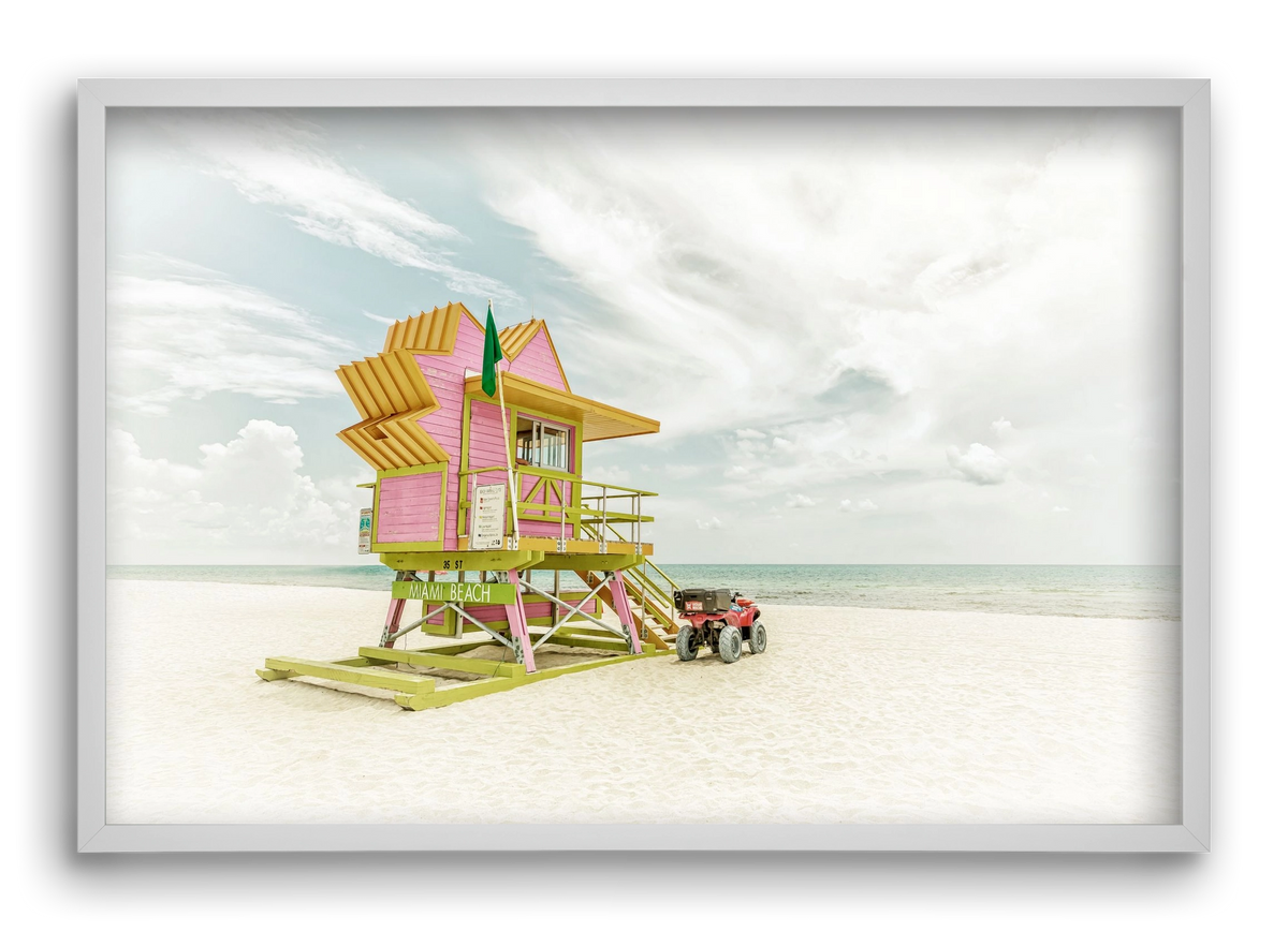 Vintage MIAMI BEACH Florida Flair , 60x40 cm (60x40 cm), Fehér keret