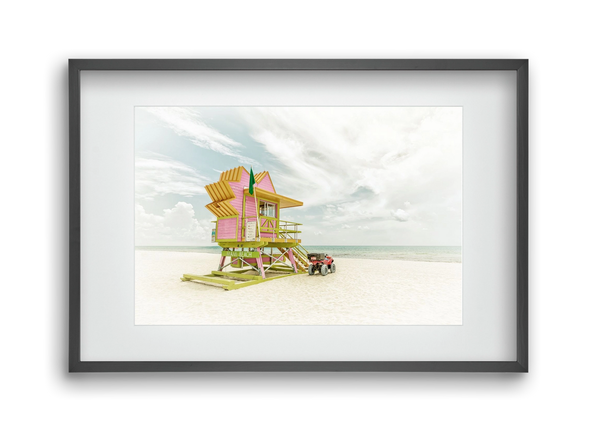 Vintage MIAMI BEACH Florida Flair , 45x30 cm (30x20 cm), Fekete keret, paszpartuval