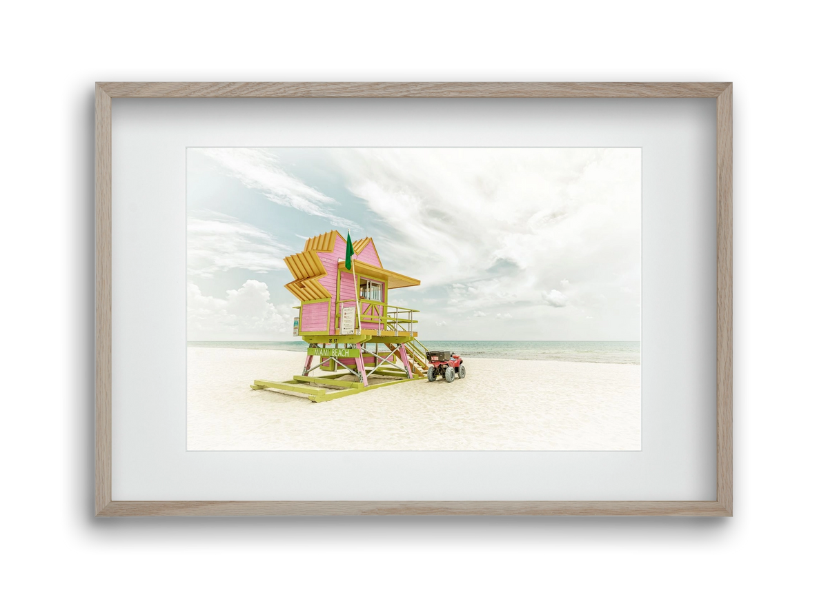 Vintage MIAMI BEACH Florida Flair , 45x30 cm (30x20 cm), Tölgy keret, paszpartuval
