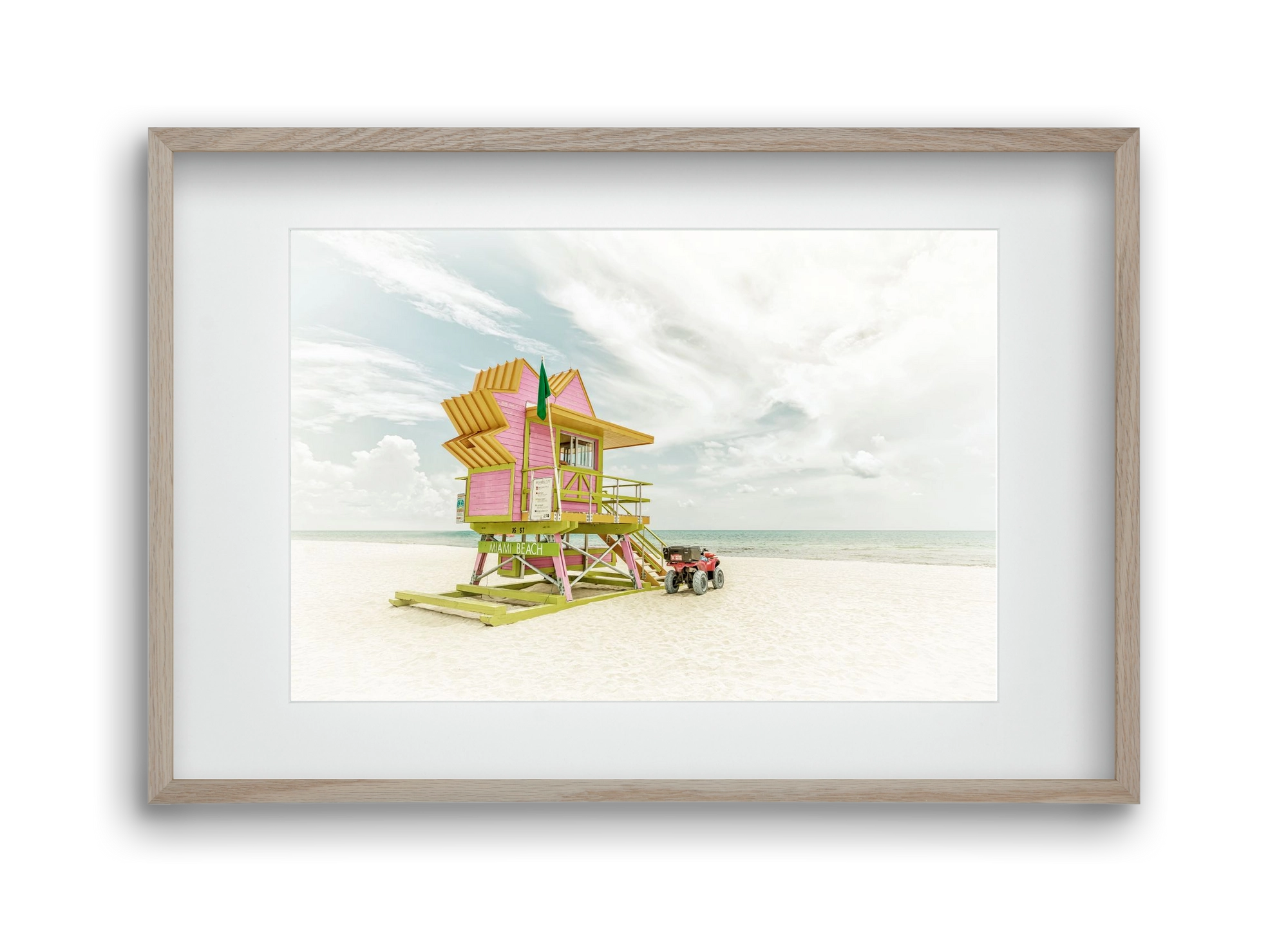 Vintage MIAMI BEACH Florida Flair , 45x30 cm (30x20 cm), Tölgy keret, paszpartuval